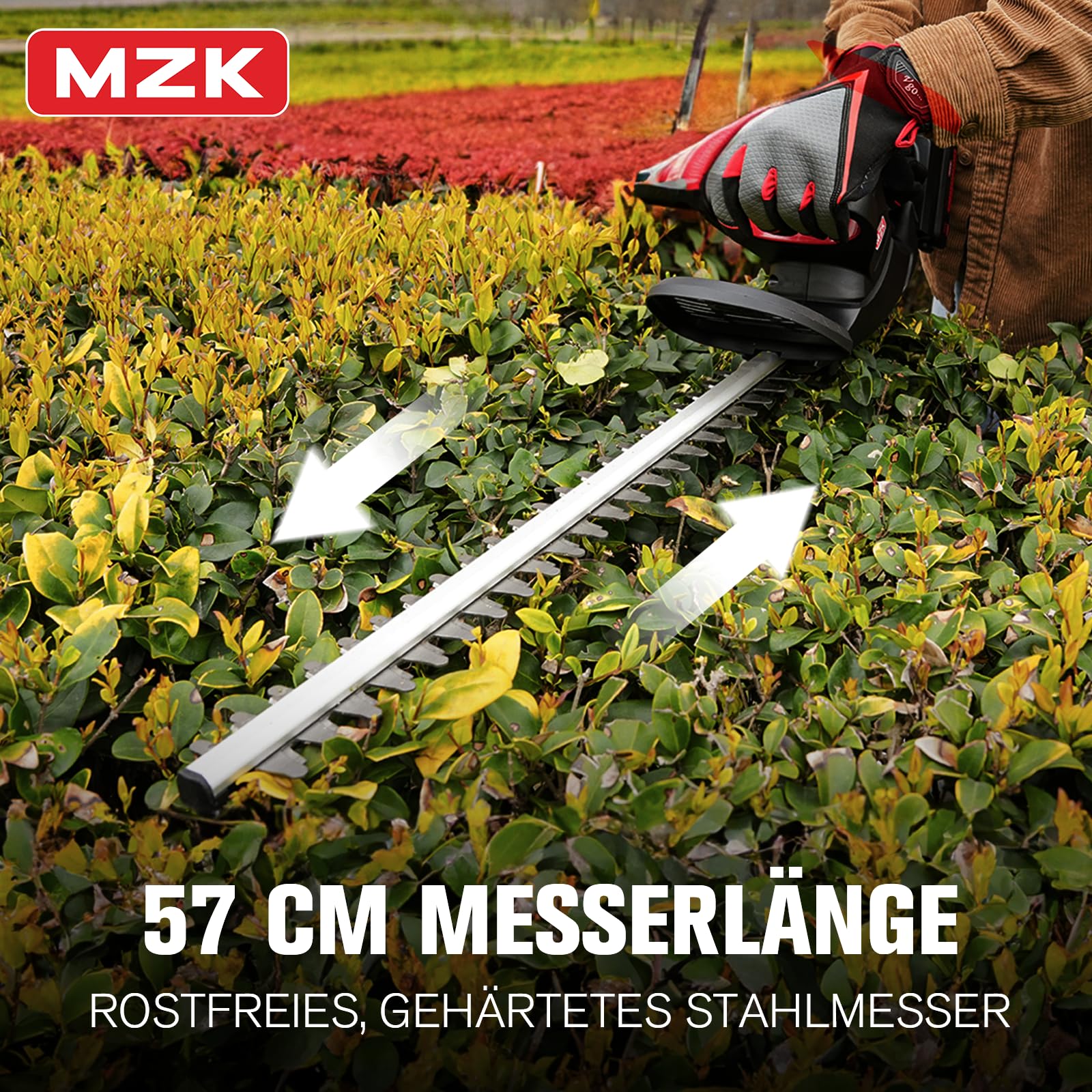 MZK 20V Akku-Heckenschere, 56 cm Schnittlänge, Heckenschneider und Strauchschere, Leicht & Kompakt (inkl. Akku und Ladegerät)