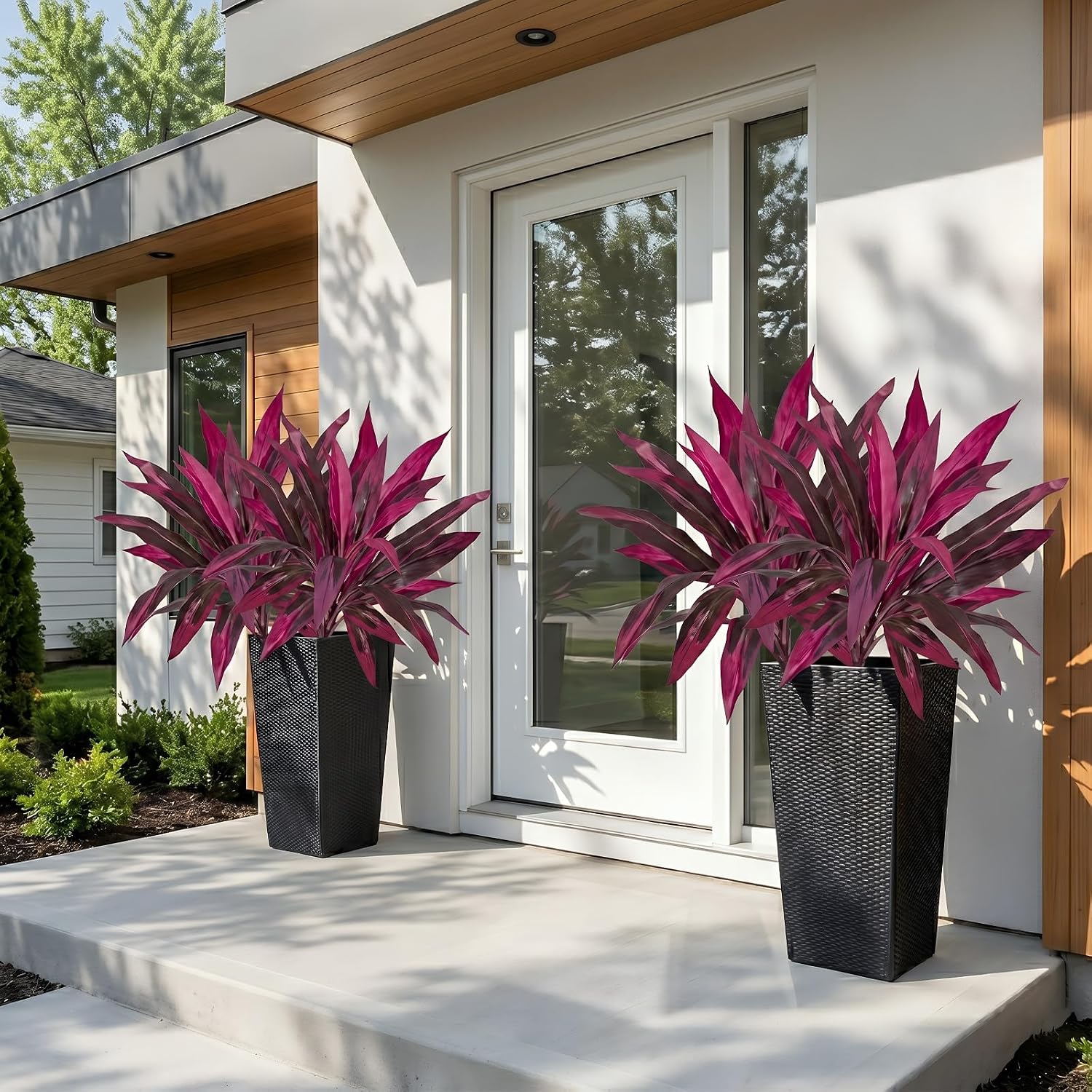 Artificial Ti Plant - 2Pcs Large Realistic Artificial Boston Fern & Dragon's Blood Tree Plants - UV Resistant Vibrant Porch & Patio Decor for Busy Homeowners (6)
