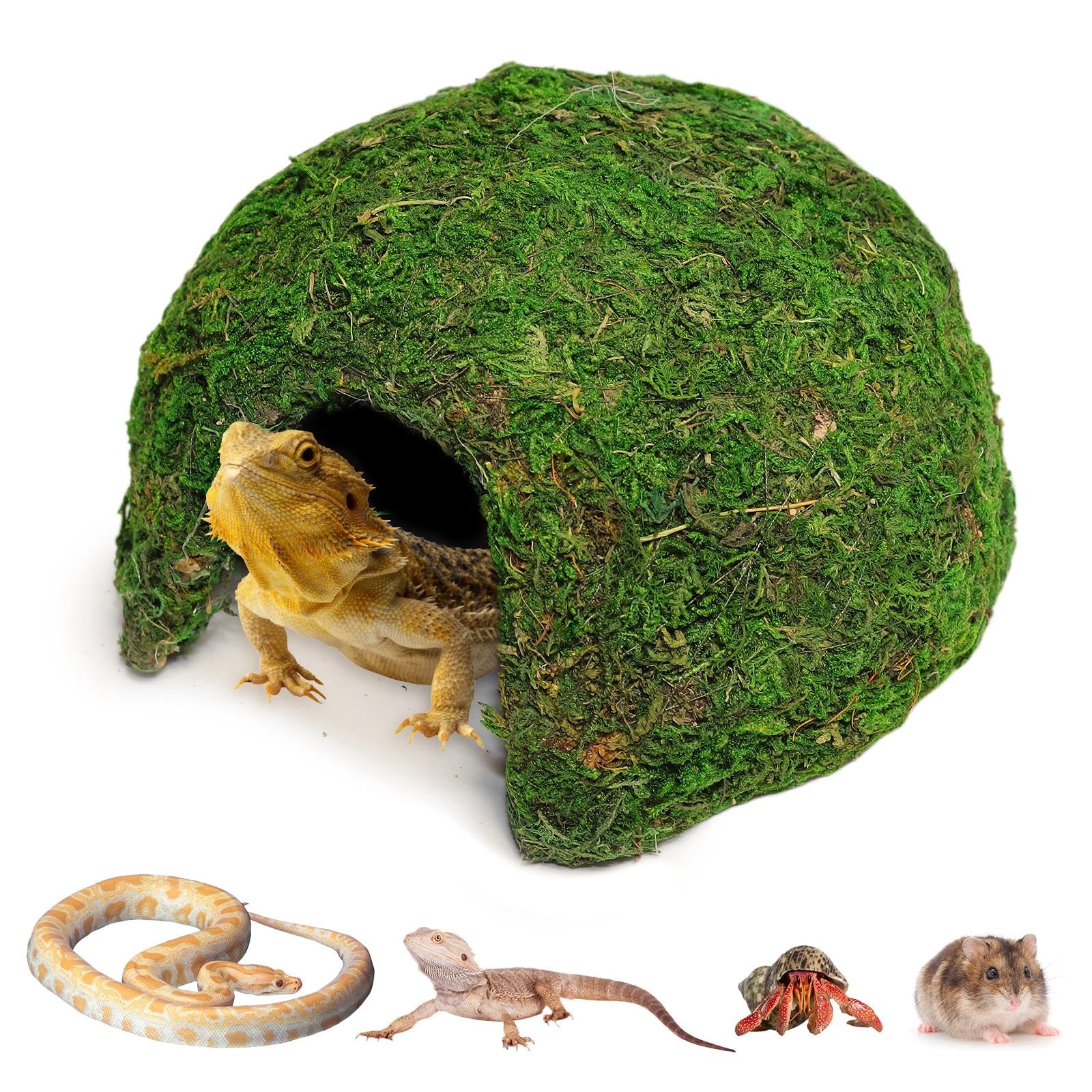 Reptile Moss Hideout, Half Round Reptile Cave for Hiding, Moss-Covered Shelter to Ensure The Safety and Comfort of Reptiles for Lizards Snakes Frogs and Rodents