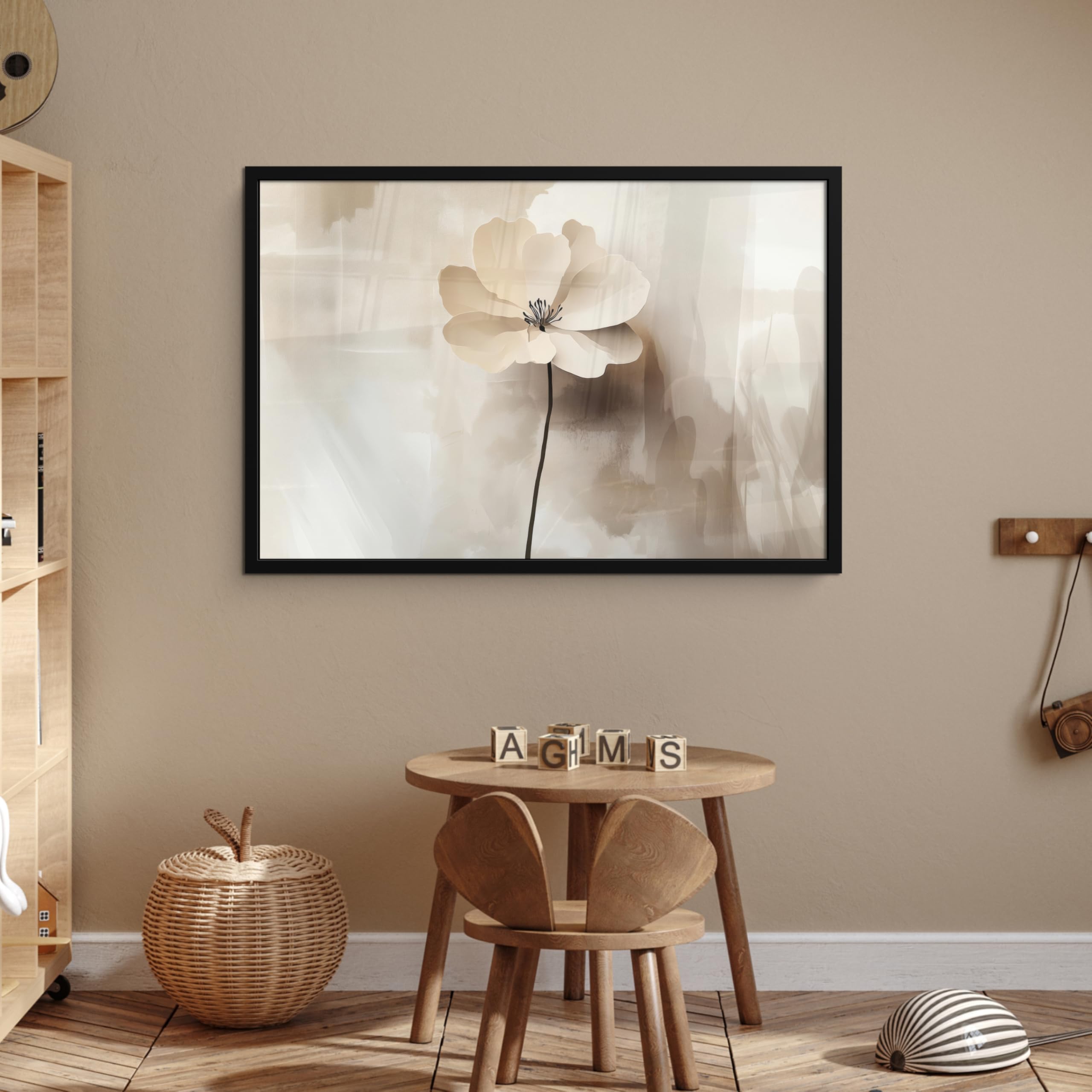 MuchoWow© Cuadros Con Marco 90x60 cm Decoracion Quadro Grande Bedroom Decorativa Listos Colgar Paredes Infantil Comedor Salon Modernos Flor - Beige - Pintura - Sombra