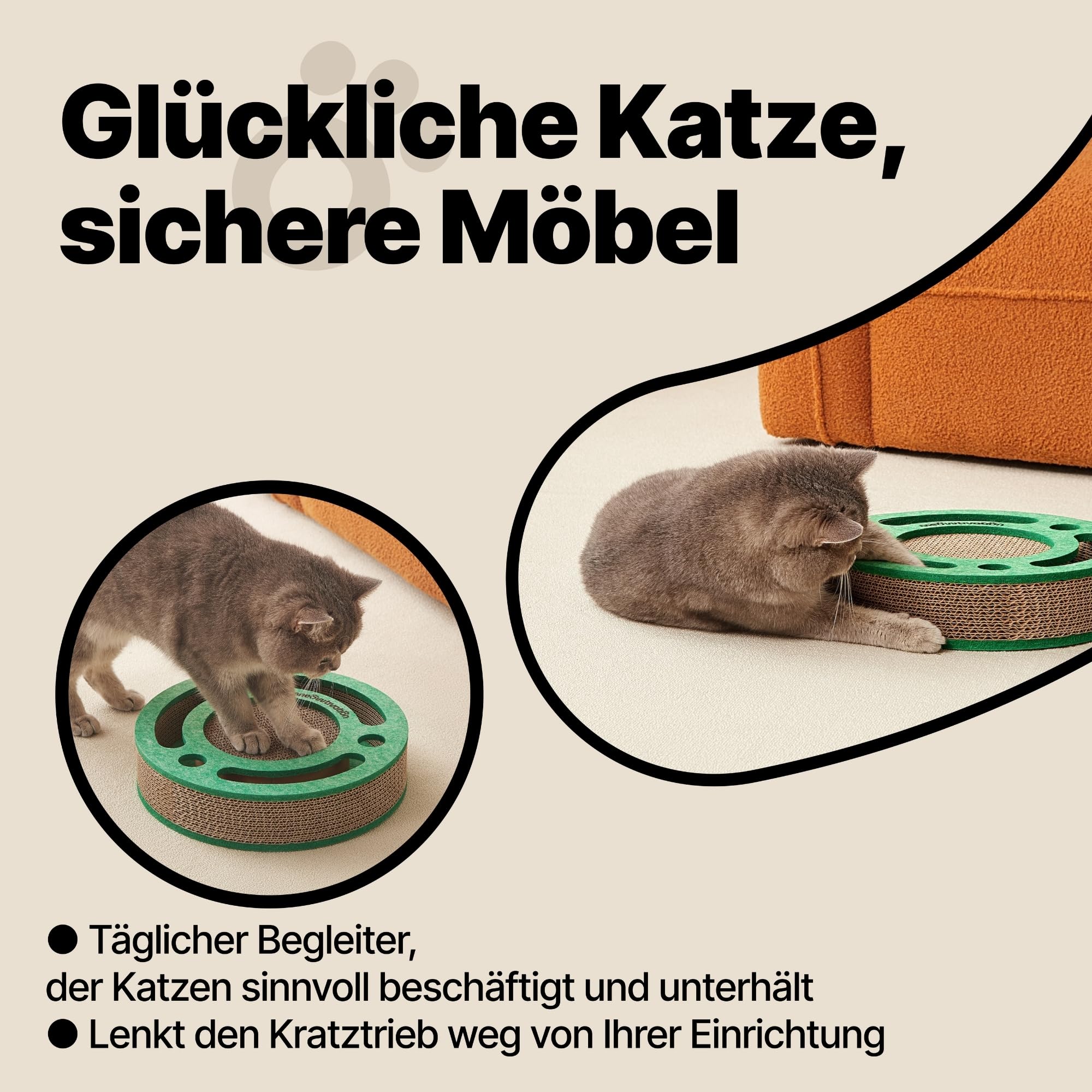 Kratzbrett mit Ballbahn und Glockenbällen – Interaktives Katzenspielzeug, Kratzpappe für Katzen mit Katzenminze, Kratzmatte aus Wellpappe, Katzenzubehör (Orange)