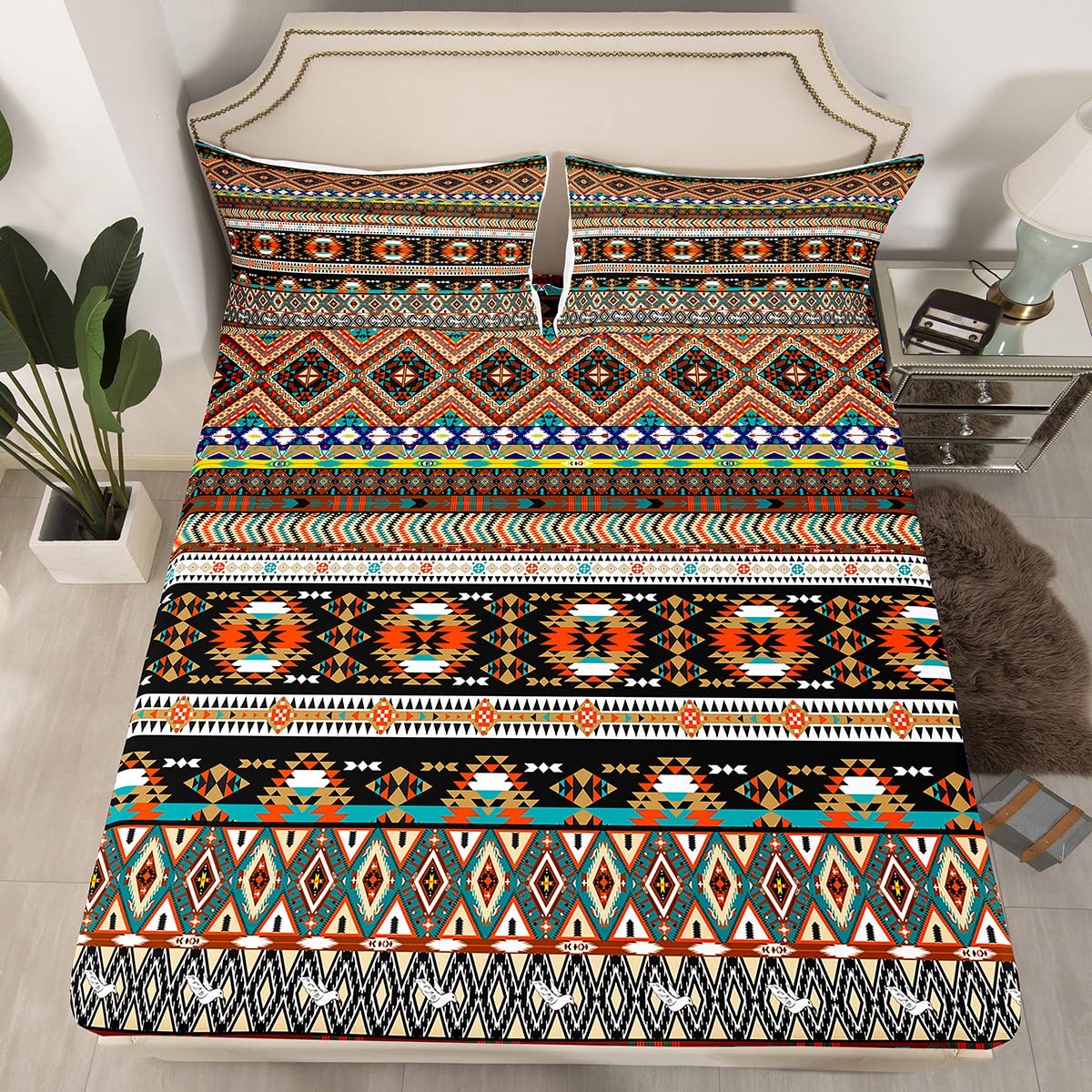 Homewish Set di lenzuola per letto singolo, motivo floreale bohémien