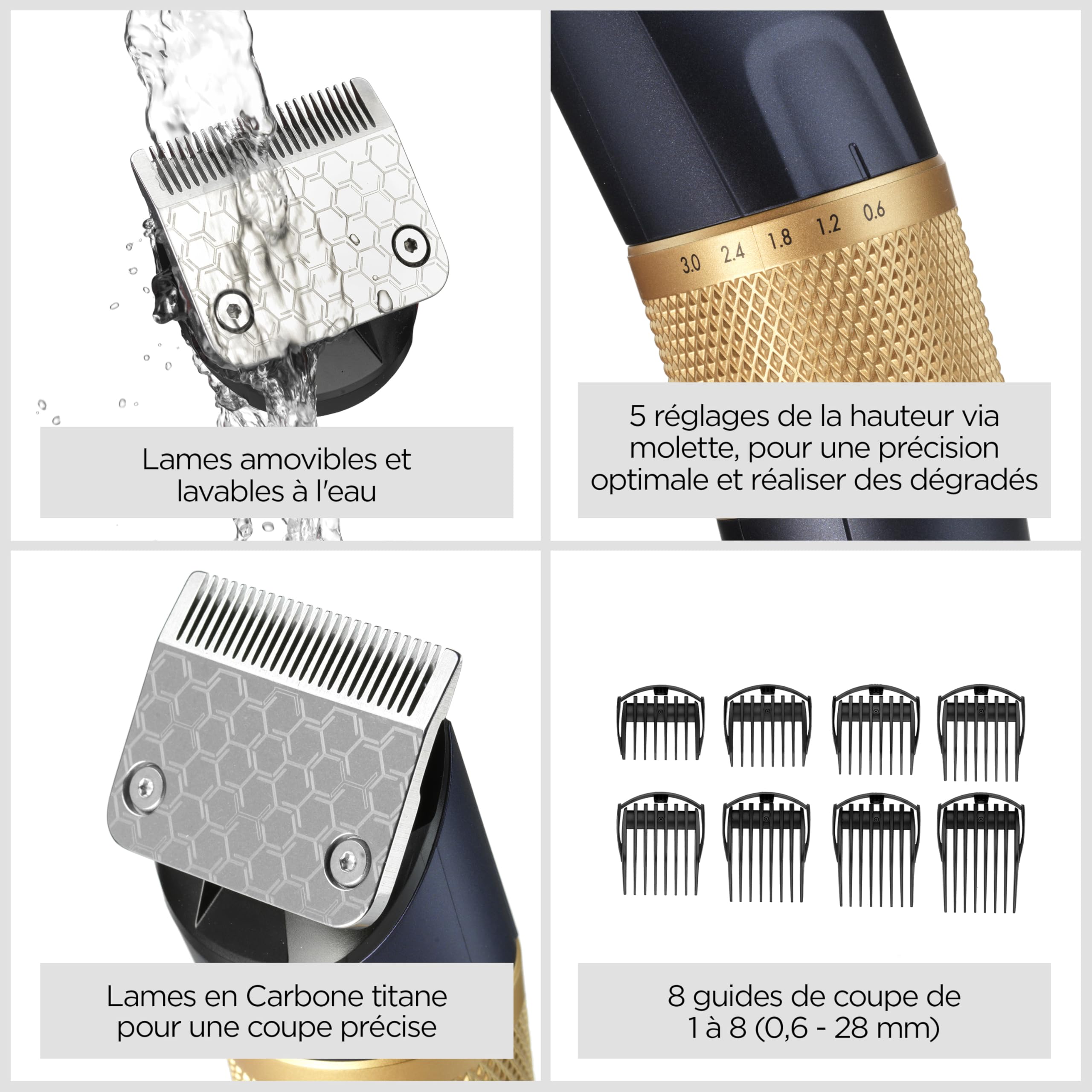 BaByliss Tondeuse à cheveux Lithium Performance - Performance professionnelle sans fil, 45 réglages de longueur (0,6-28 mm), Batterie lithium, Bleu foncé/or, E986E