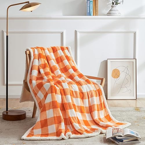 Miniatura 6 de BEAUTEX Manta de forro polar sherpa, manta y mantas de felpa a cuadros súper suaves y cálidas, manta ligera y acogedora para sofá cama (beige, manta