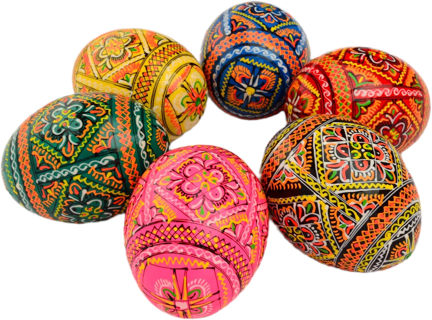 Easter Painted Eggs Wooden Ukrainian Pysanky Pysanka. Polish Pisanki. Czech Kraslice. Set of 6