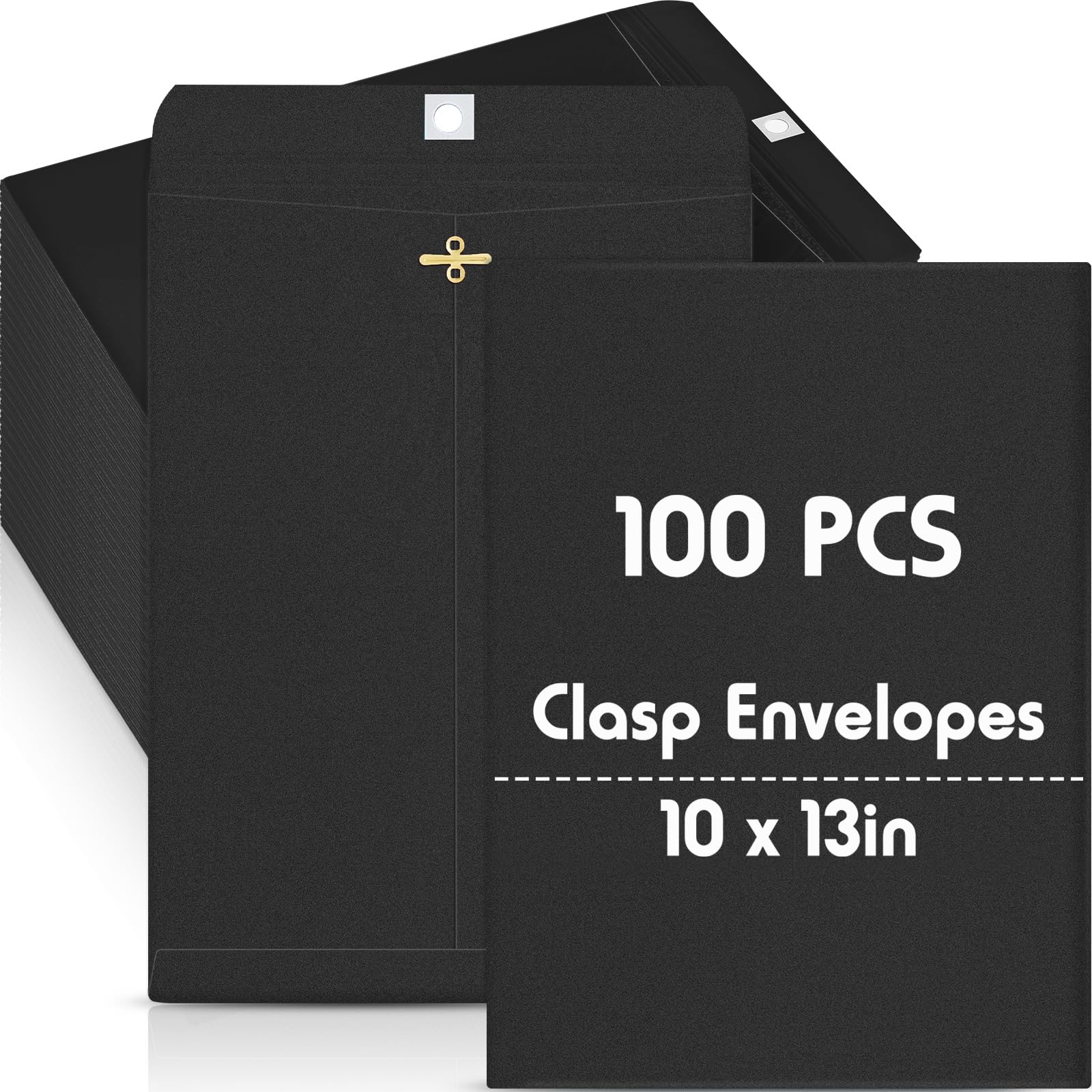 Geyee 100 Pcs Clasp Manilla Envelopes 10 x 13 Inch Gummed Colored Envelopes for Storing or Mailing for Home Office Business Supplies(Black)