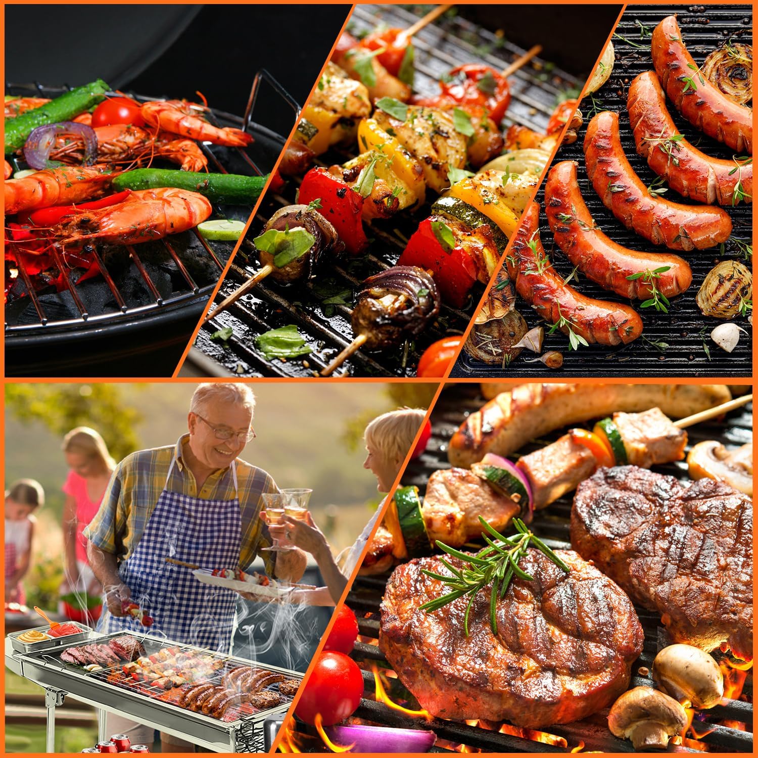 Portable Charcoal Grill, Foldable Camping Barbecue Grill with Storage Shelf, Stainless Steel Outdoor BBQ Grill Table for Garden Backyard Party Picnic Travel