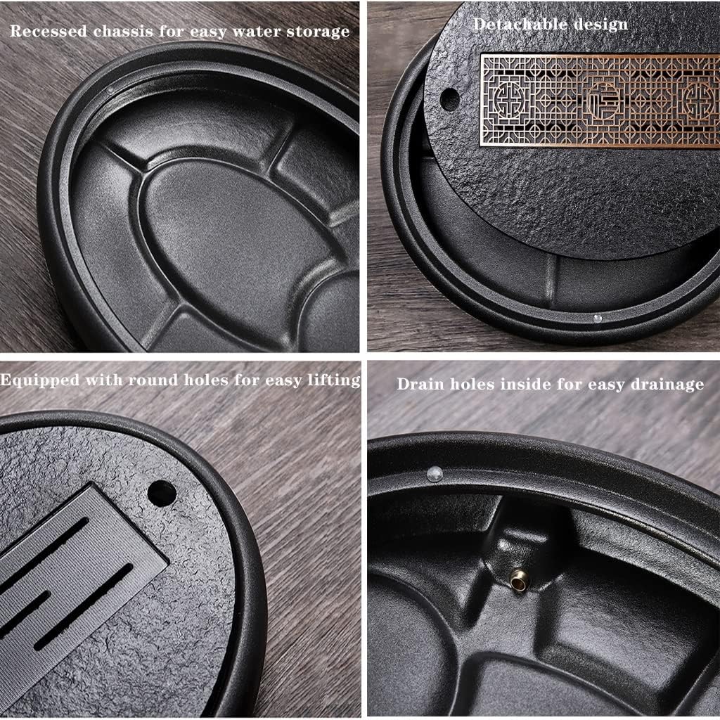 Black Stone Chinese Gongfu Tea Tray Table Box with Water Storage for Kungfu Kung Fu Tea Set,