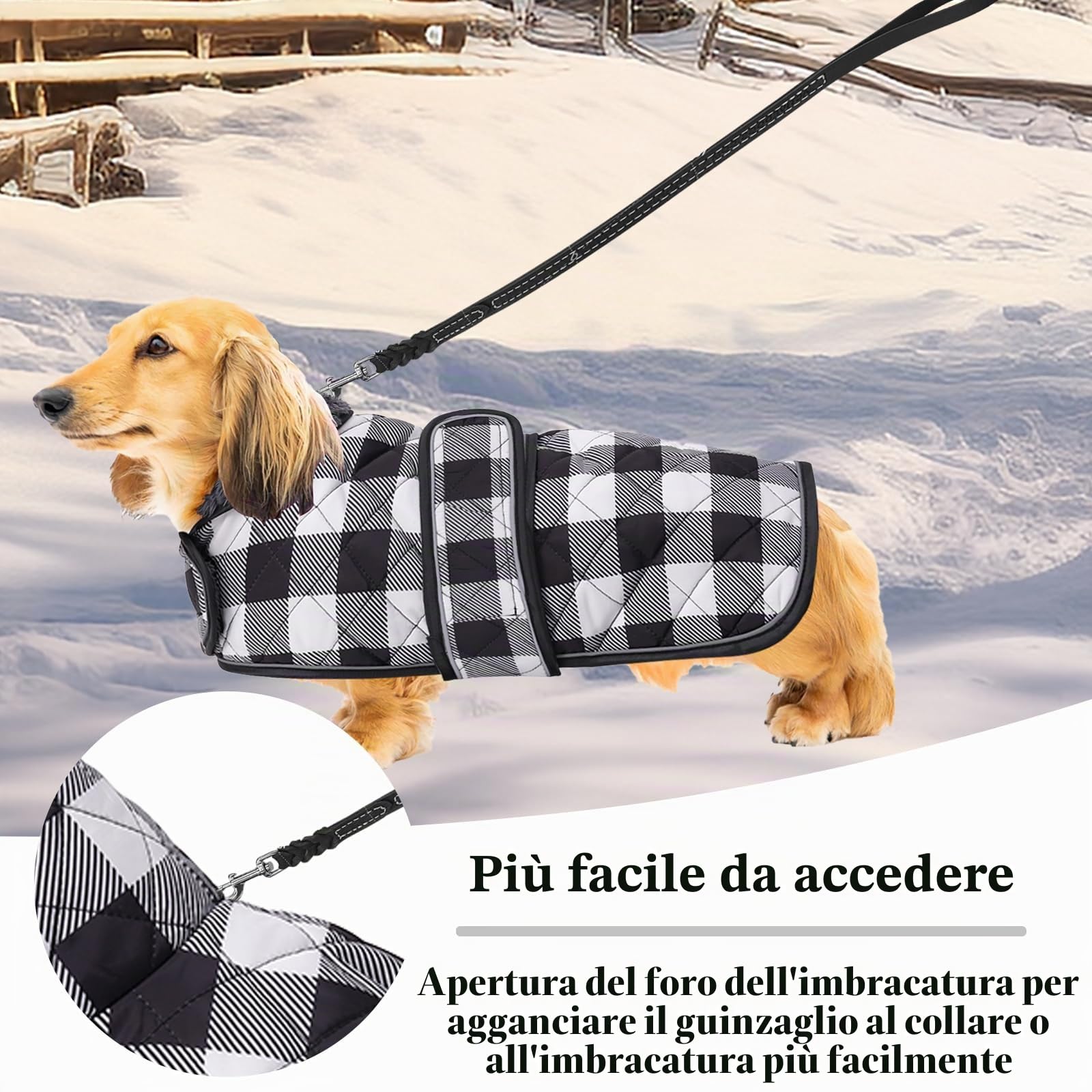 Geyecete Impermeabile Cappotto Cane, Bassotto Invernale Cappotto,Giacca del Cane con fodera in pile calda all'interno,Abbigliamento Regolabile per Cani all'aperto per Miniatura Bassotto-Nero-M