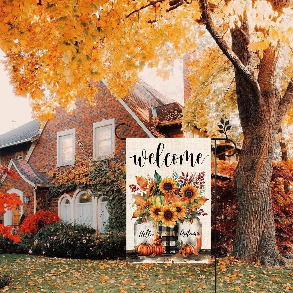 Fall Sunflowers Garden Flag 12x18 Inch，Double Sided Fall Welcome Garden Flag for Leaves Pumpkin Seasonal Thanksgiving Rustic Yard Outdoor Decorative Flag - Image 5