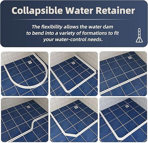 Miniatura 4 de Presa de agua de umbral de ducha de 3 pulgadas de alto, barrera de ducha plegable de 39 pulgadas, tapón de agua para ducha, separación seca y húmeda