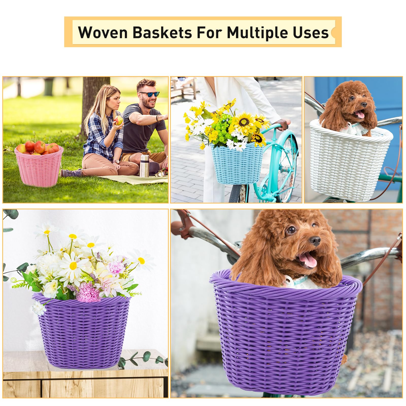 ZUKKA Panier de vélo tissé pour vélos adultes/enfants avec sangles en cuir réglables - Panier de rangement étanche - Multicolore