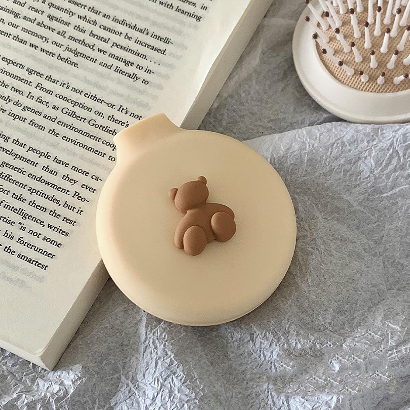 Round Mini Hair Brush with Mirror - Image 2