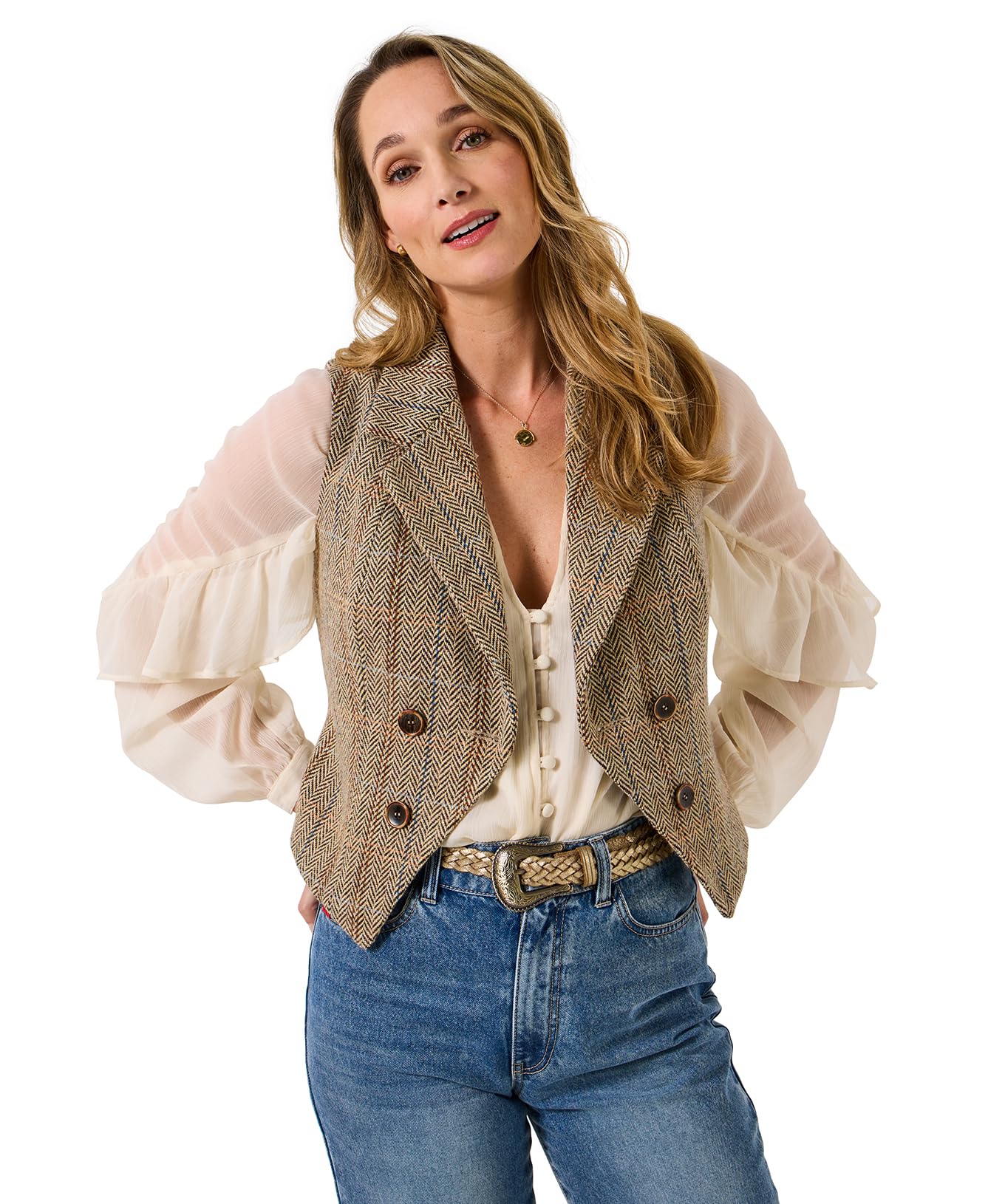Joe Browns Women's Chic Tweed Waistcoat, Regular, Brown, UK 18