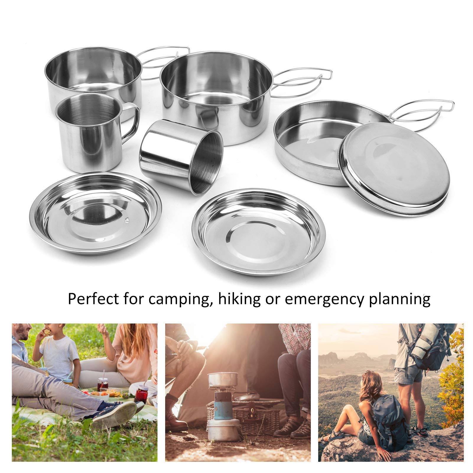 Camping Cook Set, Camping Cookware Mess Kit Cooking Equipment Cookset 8Pcs for Outdoor for Picnic for Backpacking for Hiking : Sports & Outdoors