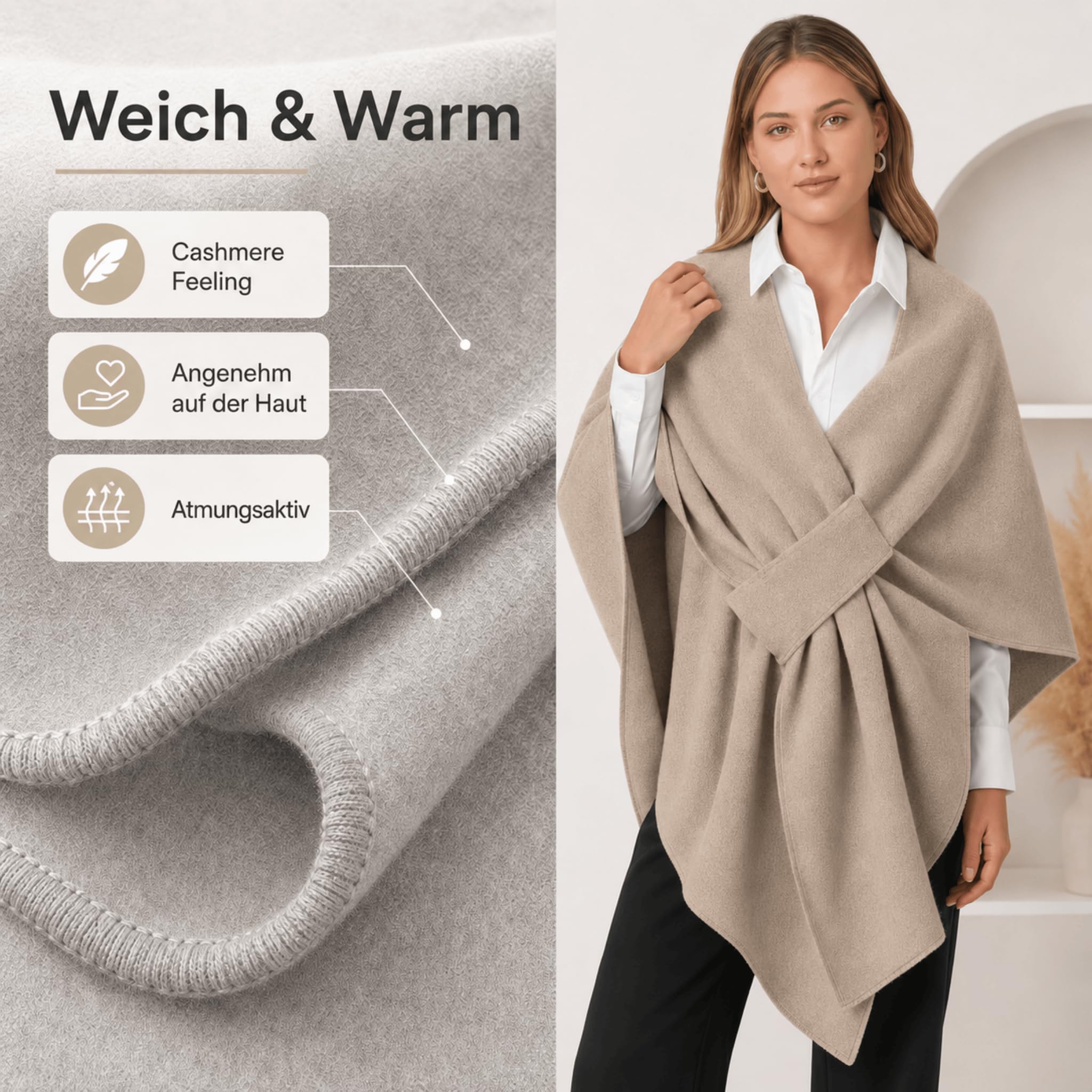 Alpenfaser Langer Poncho Schal mit Schlaufe für Herbst und Winter | Poncho Damen und Strick Ponchos & Capes für Damen mit weichem Tragegefühl, elegantem Fall und vielseitigem Styling.
