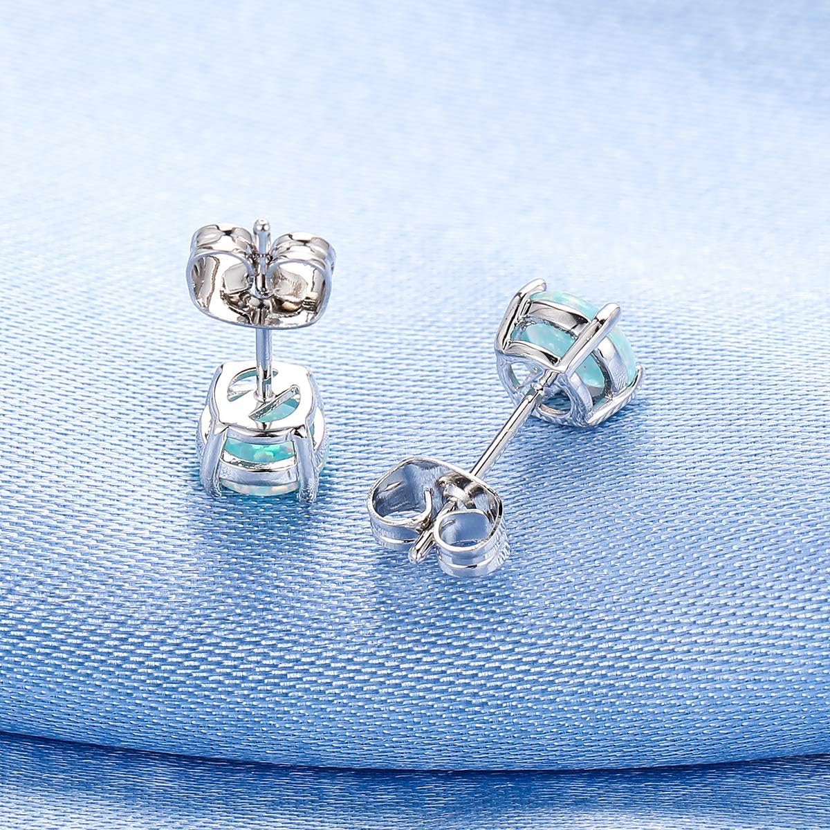 Stunning Rose Gold Plated Opal Studs, 18K Rose Gold Plated Opal Stud Earrings 6MM Round For Women - Image 6