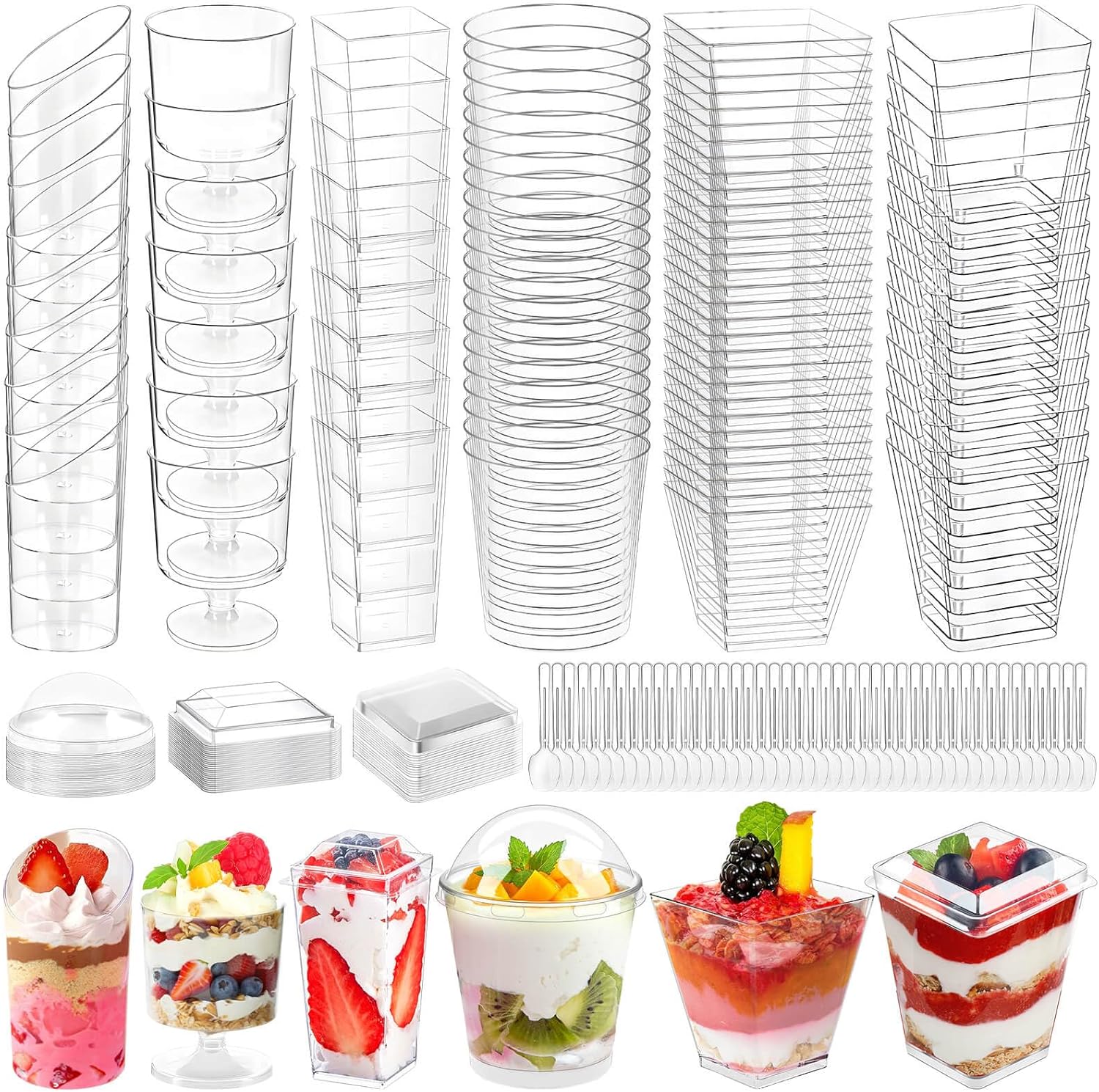 425 Pack Plastic Dessert Cups with Lids and Spoons, 3 oz and 5 oz Mini Dessert Cups with Spoons, Clear Yogurt Cups with Lids, Small Appetizer Cups for Fruit Party Pudding Shooter