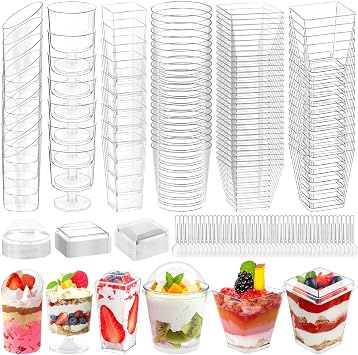 425 Pack Plastic Dessert Cups with Lids and Spoons 3 oz and 5 oz