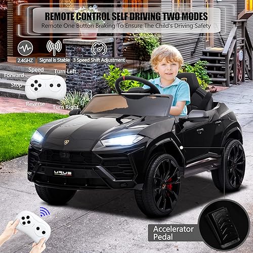 Miniatura 10 de YOFE Coche eléctrico para niños Lamborghini con licencia de 12 V para niños, vehículos eléctricos con control remoto, AUX, suspensión de resorte,