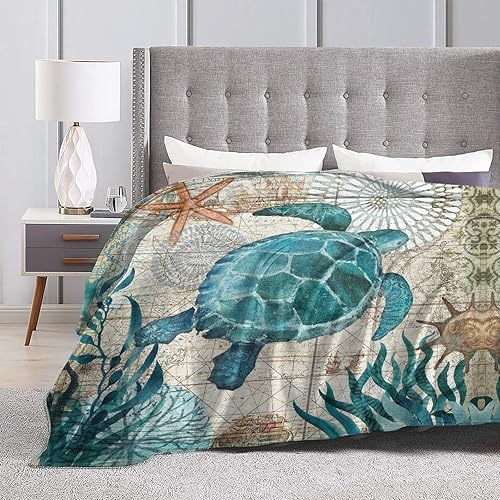 Miniatura 6 de Manta de forro polar con diseño de tortugas marinas, diseño de animales del océano, ultra suave y acogedora, manta decorativa de franela para todas
