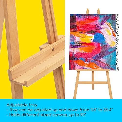 Miniatura 3 de MEEDEN Caballete de arte para exhibición, caballetes ajustables de madera de haya para pintar, sostener lienzo de hasta 90 pulgadas, ideal para