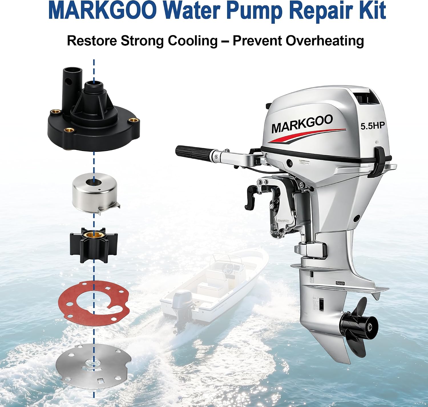 MARKGOO Water Pump Impeller Repair Kit 763758 | Compatible with OMC Johnson Evinrude Outboard 5.5 6 7.5 HP Boat Motor Engine Parts Replaces 0763758 391391