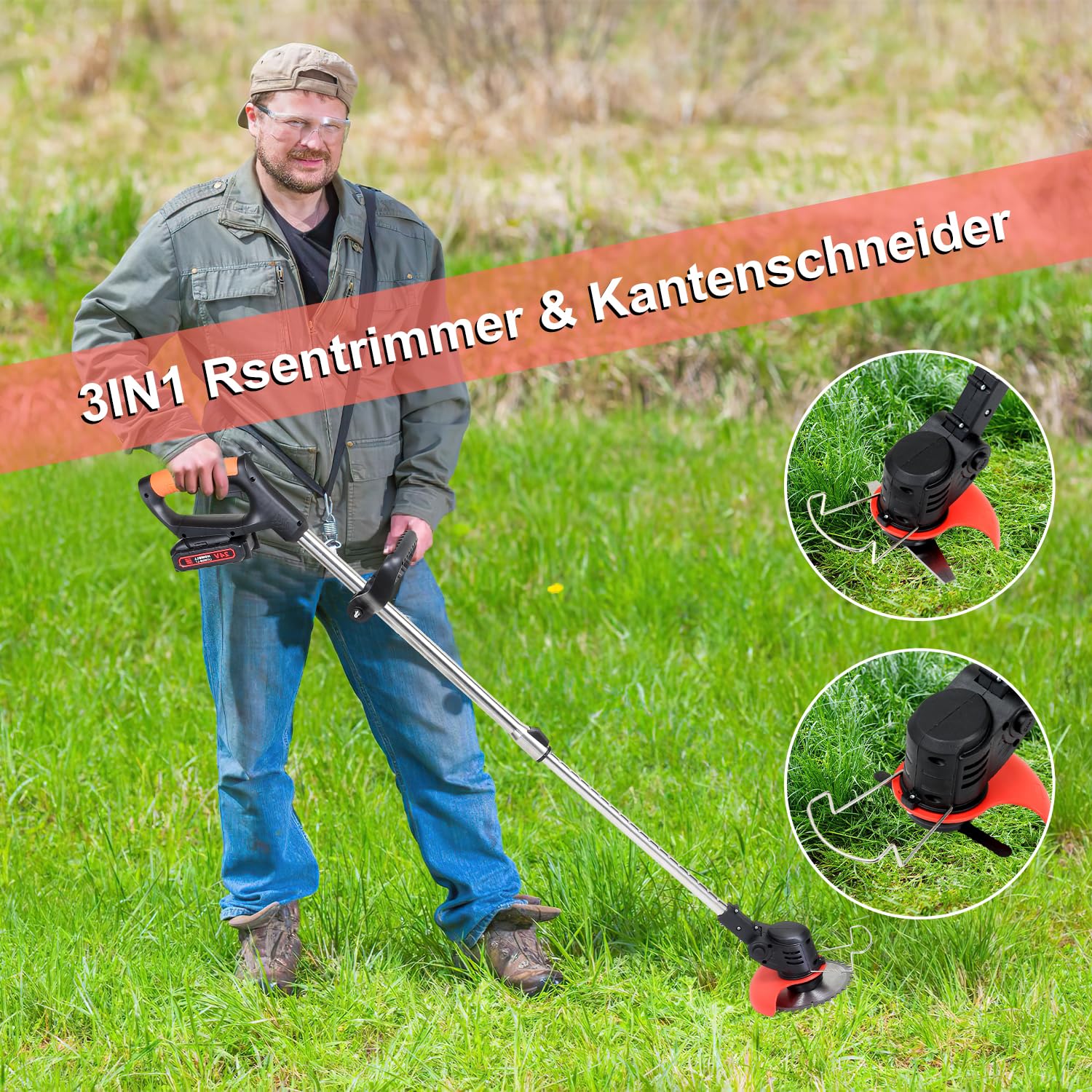 Eulenke Desbrozadora de césped con batería, incluye 2 baterías de 1,5 Ah y cargador, 2 en 1, 18.000 rpm, 24 V, cortador de bordes