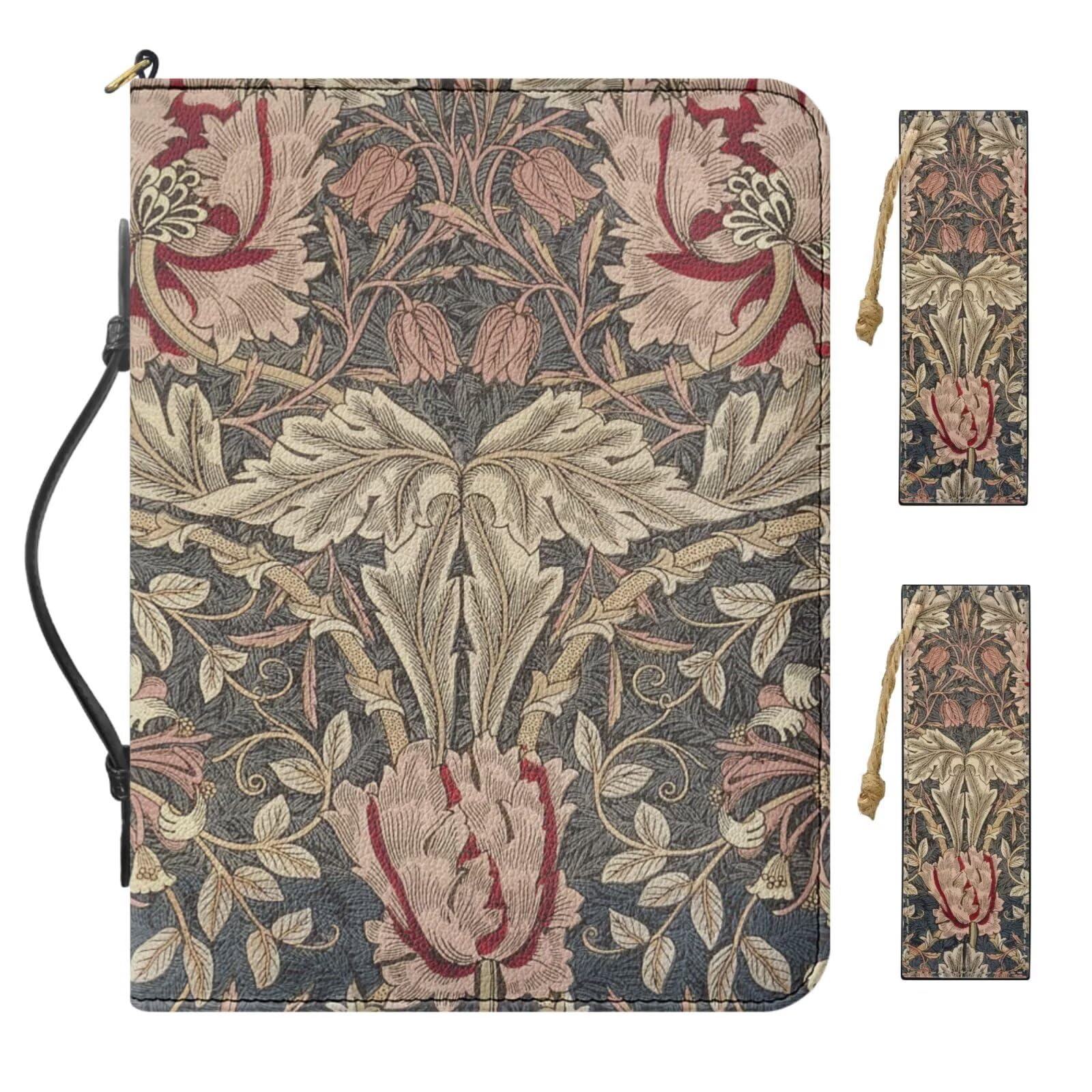 Buxolandt Extra Large Bible Covers for Women, Comes with 2 Leather Bookmarks, Brown Bible Bag with Handle Built-in Pocket Pen Slots, Work of William Morris Printed PU Leather Bible Book Covers — image 1