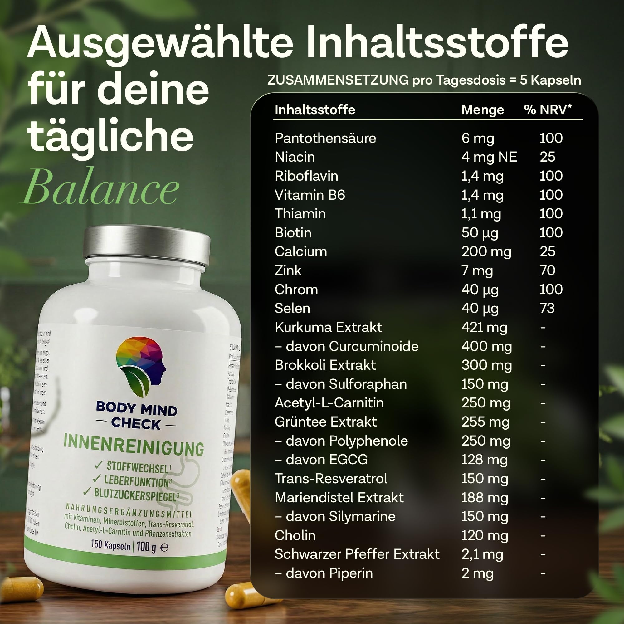 INNENREINIGUNG - Leber Kur Mariendistel Kapseln mit Stoffwechsel Komplex - 18-fach Leberkur mit Mariendistel, Cholin, Resveratrol, Grüntee Extrakt uvm. - 150 Leber Komplex Kapseln hochdosiert