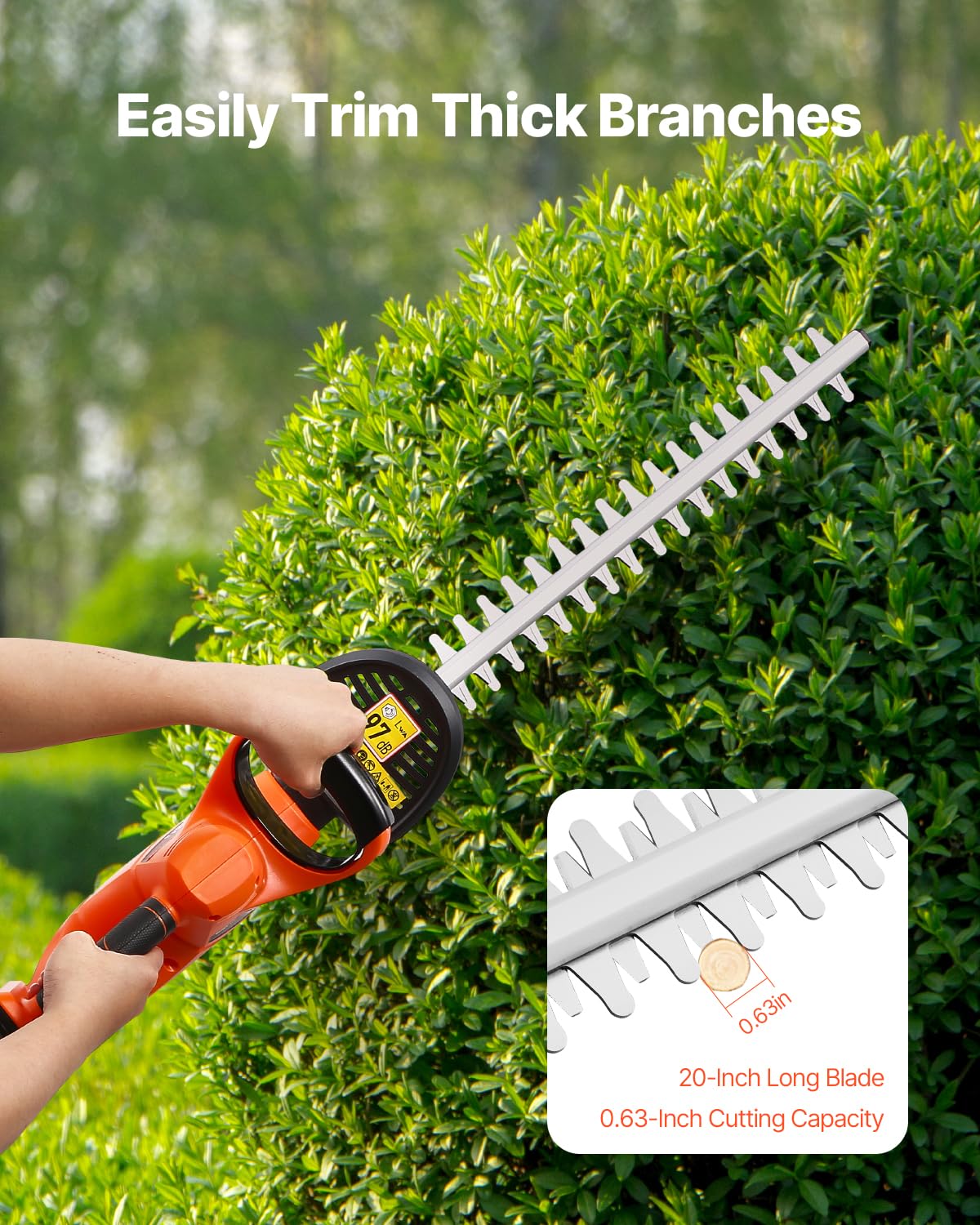 VEVOR Cortasetos Eléctrico, 1200 RPM Cortasetos Inalámbrico con Cuchilla de Doble Acción de 510 mm y Diseño Seguro, Batería de 2 A, para Ramas Bajas, Jardinería, Cuidado del Césped del Patio