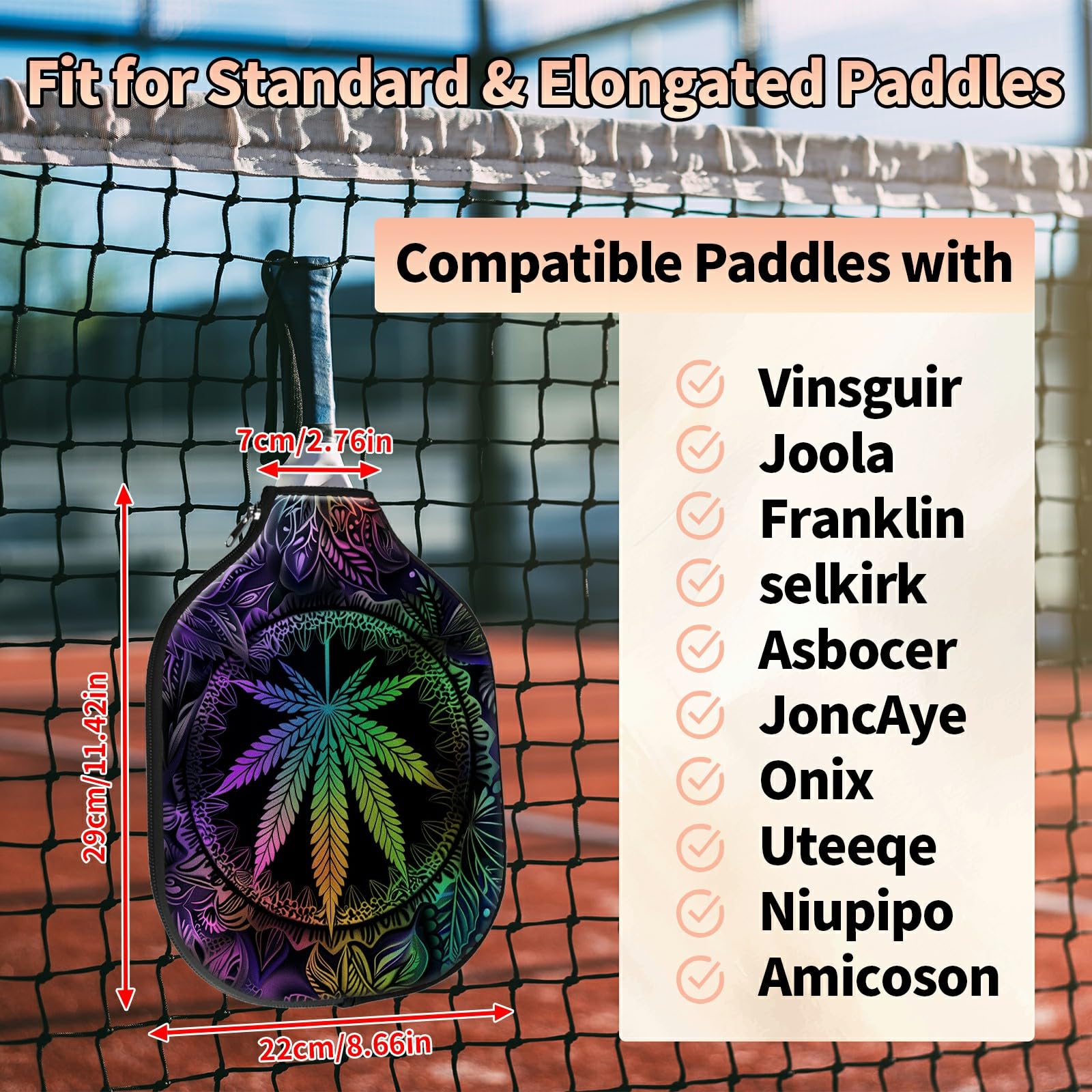 Pickleball Paddle Cover, Neon Weed Premium Neoprene Protective Case for Pickleball Paddles, Lightweight Durable Paddle Sleeve with Zipper Closure for Storage Travel