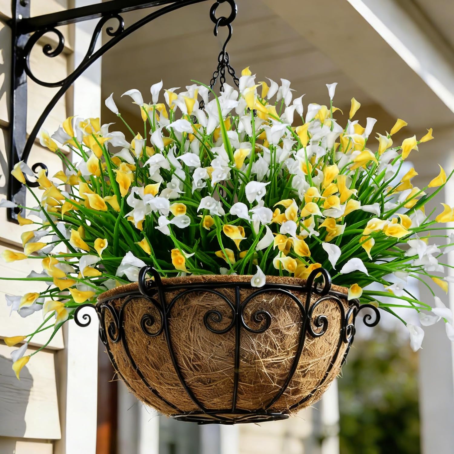 12 Bundles Calla Lily Artificial Flowers for Outdoors, UV Resistant Faux Plastic Flowers for Home Porch Yards, Fake Plants for Spring Summer Cemetery Decor (Yellow White) - Image 7
