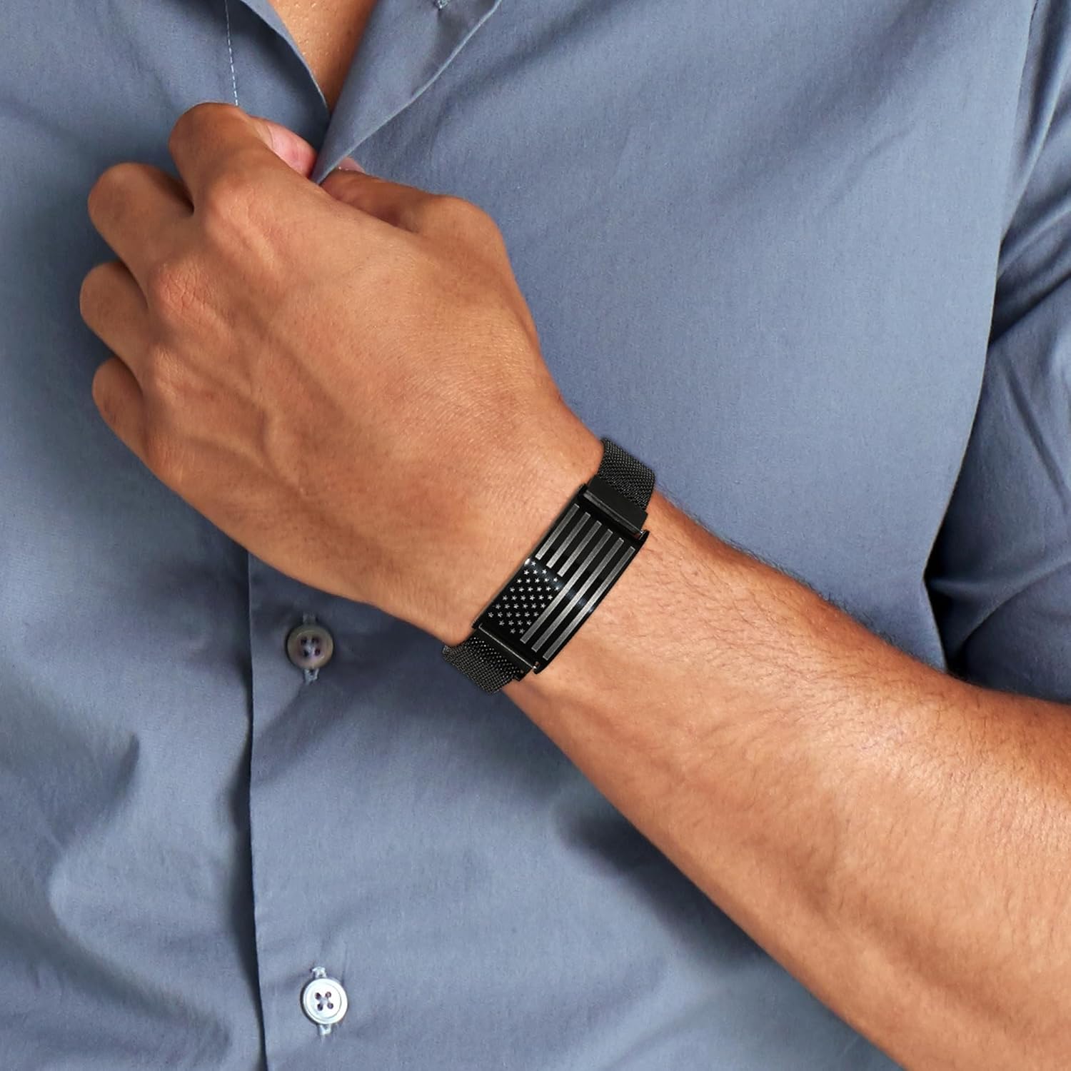 Valentines Day Gifts for Him - To My Dad/New Dad/Stepdad/Father-in-Law Bracelet, Adjustable Stainless Steel American Flag Bracelet Christian Birthday Graduation Gifts Jewelry for Men Boys - Image 2