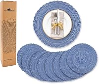 Vista 1 de myHomeBody Round Braided Placemats, Woven Heat Resistant Table Placemats, Table Place Mats for Dining Tables, Under Plates Mats, Braided Edge, Blue