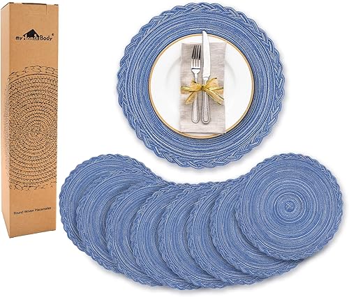 myHomeBody Juego de 8 manteles individuales redondos trenzados, tejidos resistentes al calor, manteles individuales para mesas de comedor, tapetes