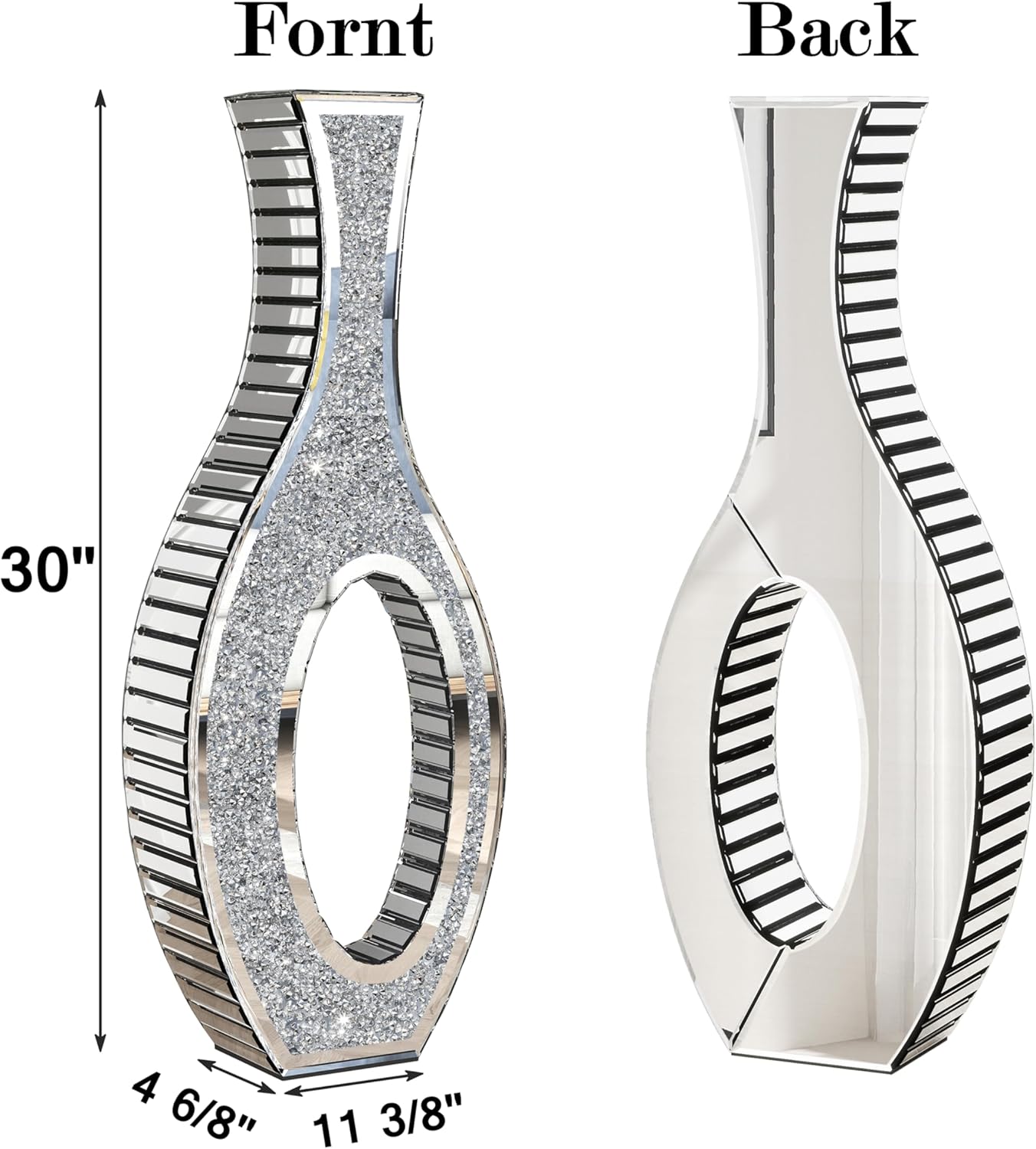 SHYFOY Floor Vase Crushed Diamond Mirrored Vase 30” Tall, Large Silver Tall Vases for Floor Crystal Hollow Decorative Glass Vases for Luxury Home Decor Living Room Office Bedroom Kitchen