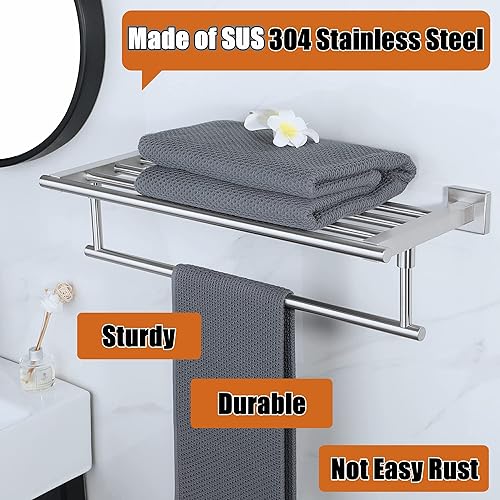Miniatura 2 de Alise Toallero, toallero con toallero para baño, estante de toalla de acero inoxidable SUS 304, montaje en pared, GKL1050-LS níquel cepillado de 20