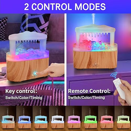 Miniatura 4 de BOHOFAM Difusor de aceite esencial con piedra, humidificador de nube de lluvia, goteo de agua simultáneamente y niebla de aire, difusores de aroma