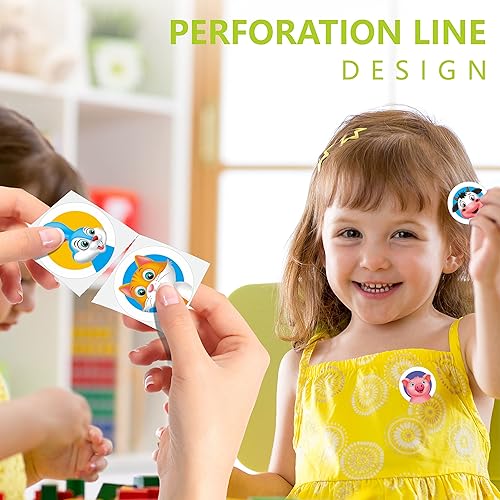 Miniatura 10 de 600 adorables calcomanías redondas de incentivo animadoras de animales en 16 diseños con línea perforada versión ampliada (cada uno mide 1.5