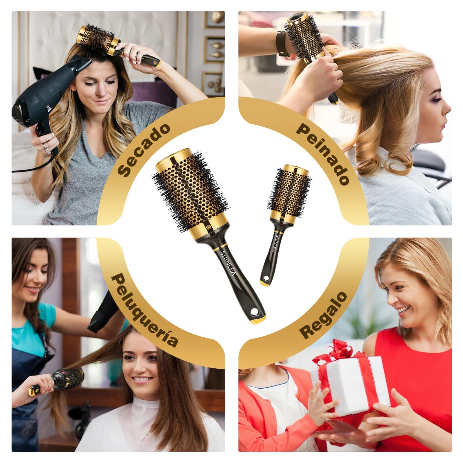 Cepillo Redondo - SHINLEA Cepillo para el Pelo Rizado Cepillo Desenredante para Mujeres, 53MM Cepillo Para Secar el Cabello con Secador Para Peinar, Alisar y dar Brillo