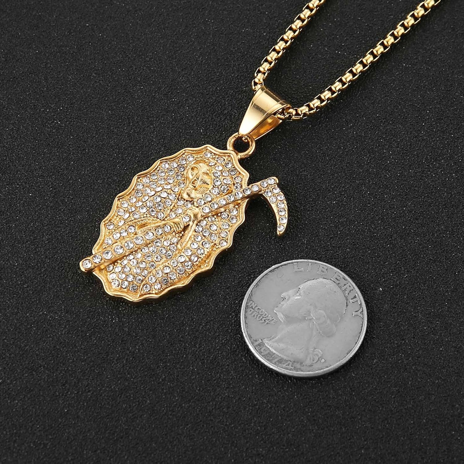 AsAlways Santa Muerte Necklace for Men Stainless Steel Gothic Grim Reaper Saint Death Sickle Skull Pendant Necklace Jewelry Gift - Image 6