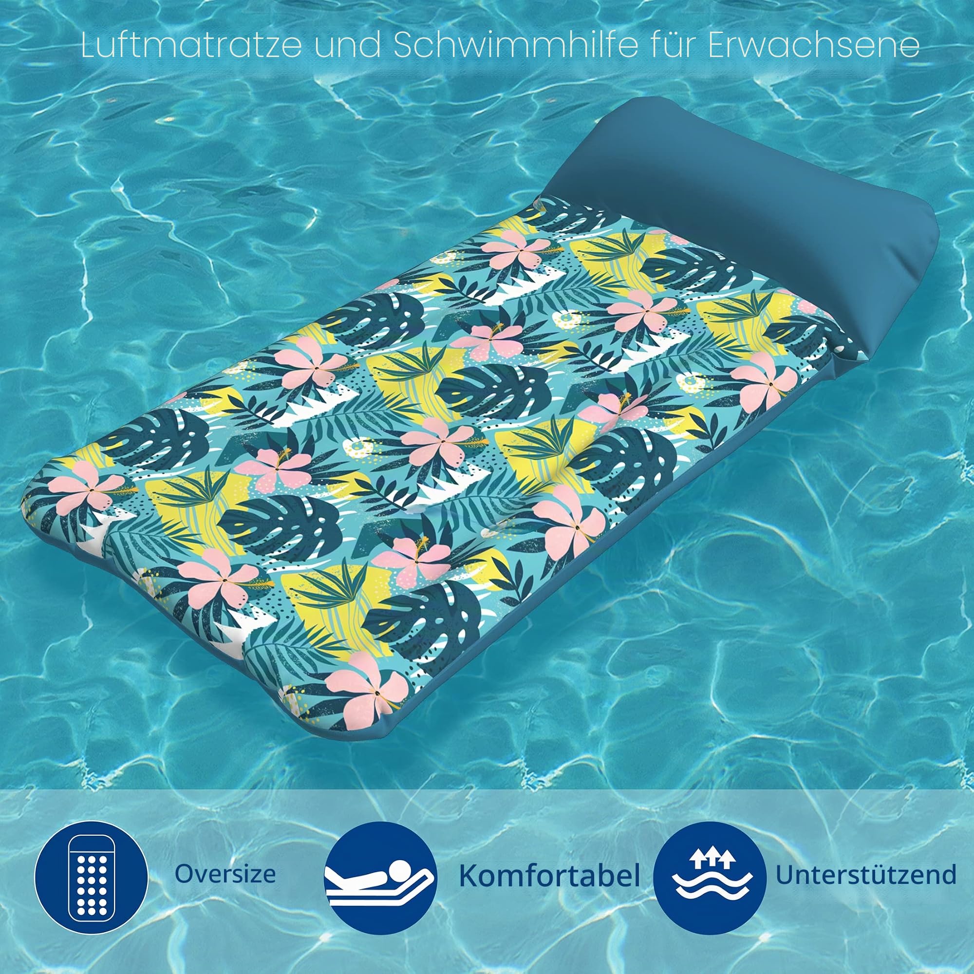 Übergroße Pool Luftmatratze Mit Stoffbezug, 185,6 X 99,1 cm, Aufblasbare Schwimmhilfen Für Das Sonnenbaden Im Pool Matratze Für Erwachsene, Schwimmmatratze Und Poolflöße