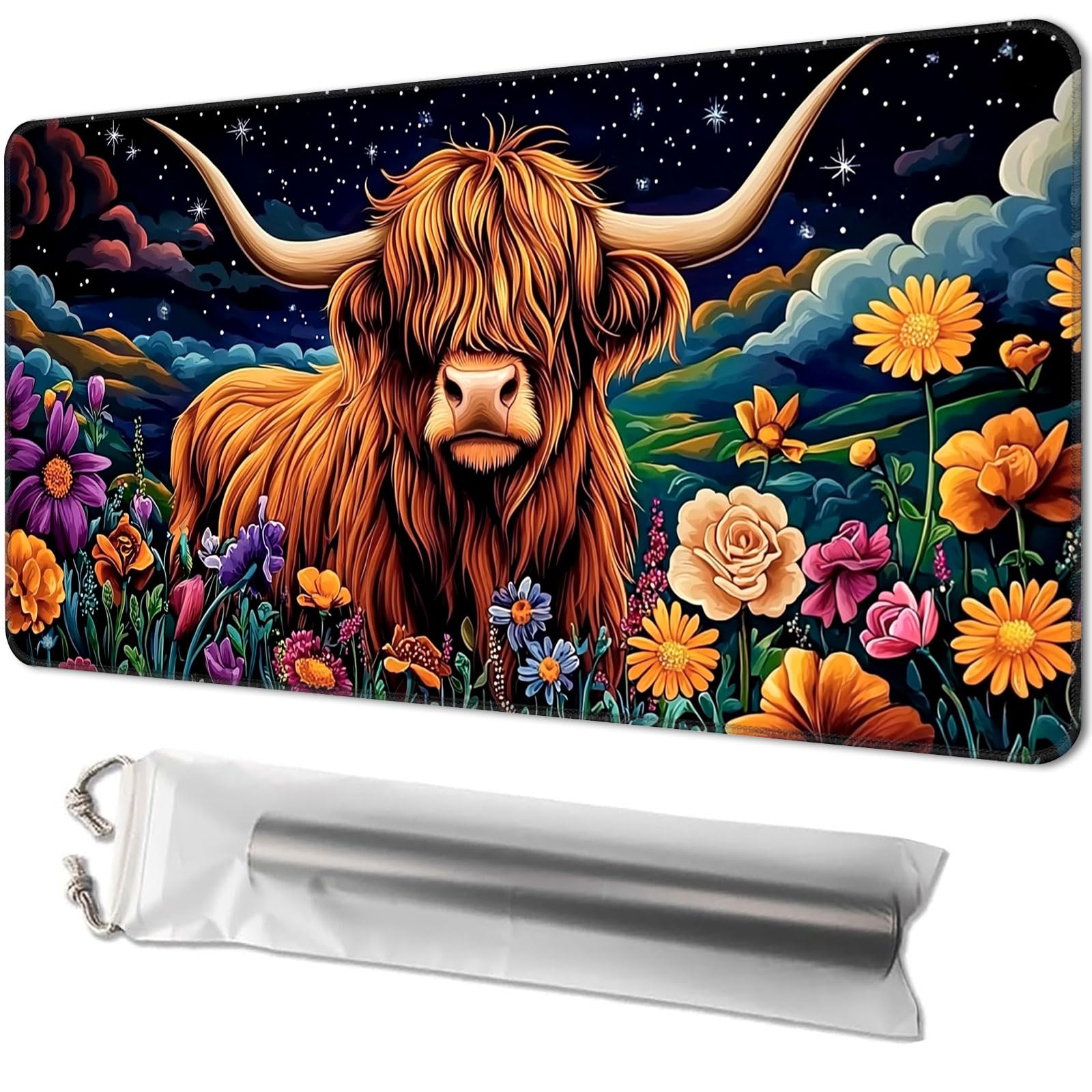 Playmat for TCG, with Free Storage Bags, Game Mat 24 x 14 inches, MTG and Board Game Mat for Cards, Ideal for Card Game Enthusiasts, Majestic Highland Cow