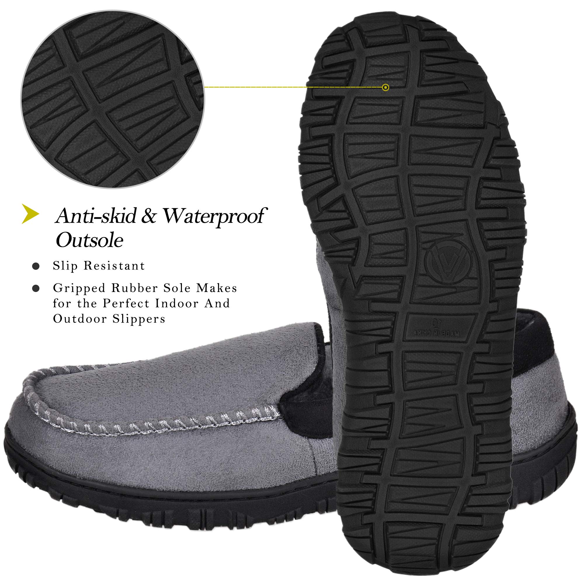 MIXIN Slippers for Men House Shoes Moccasin with Comfortable Memory Foam Indoor Outdoor grey black 12