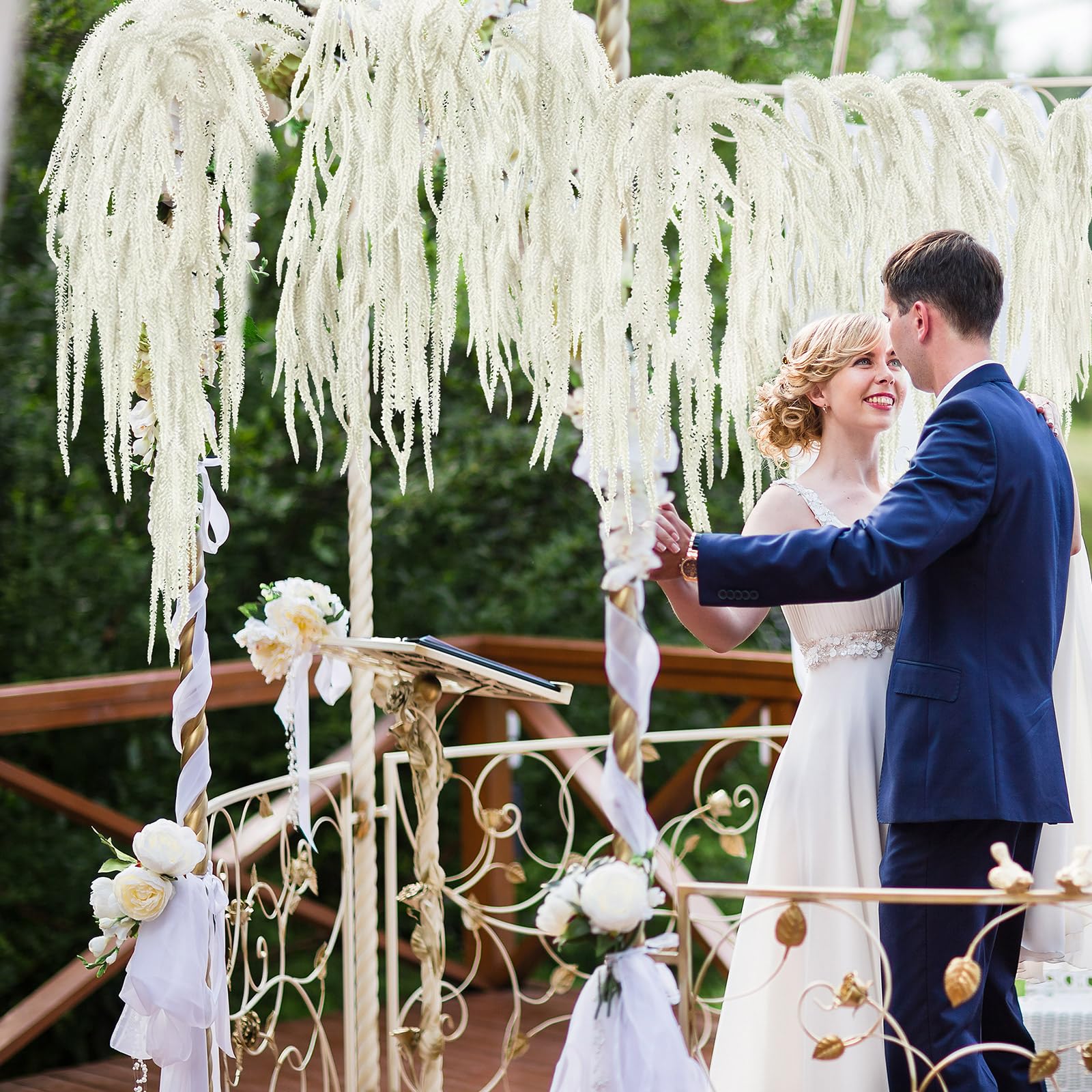 suncalla 12 pcs amaranthus artificial flower hanging amaranthus faux string of pearls plant wall hanging decor for wedding floral arrangement home garden party supplies (white,24 inch)