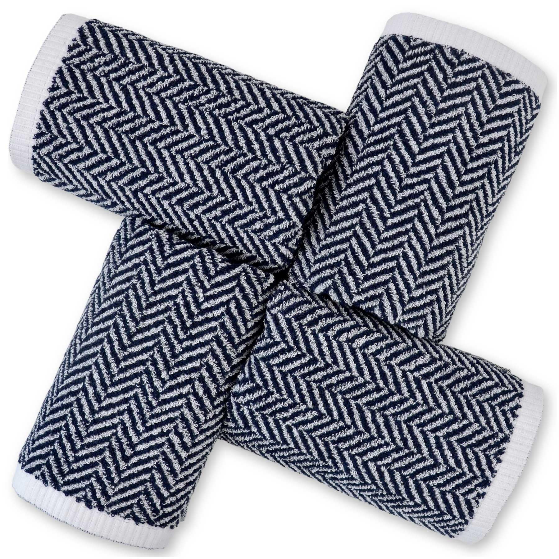 Set Di 4 Asciugamani Bagno In Puro Cotone 33x73 Cm - Morbidi, Assorbenti E Con Strisce A Spina Di Pesce - Colore Azzurro Rilassante