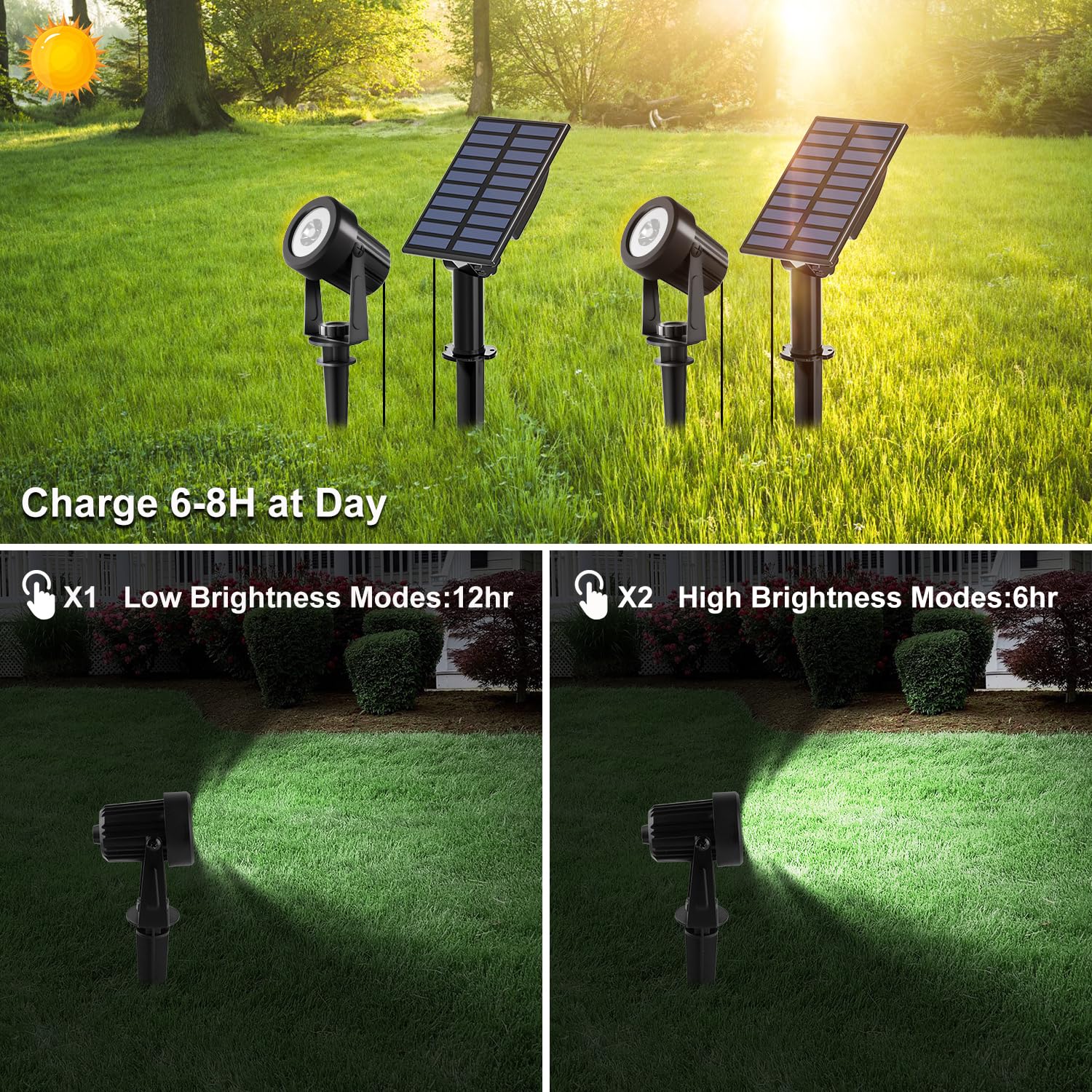 NATPOW Solar Spot Lights Outdoor Garden, LED Solar Lights Warm White - Image 2