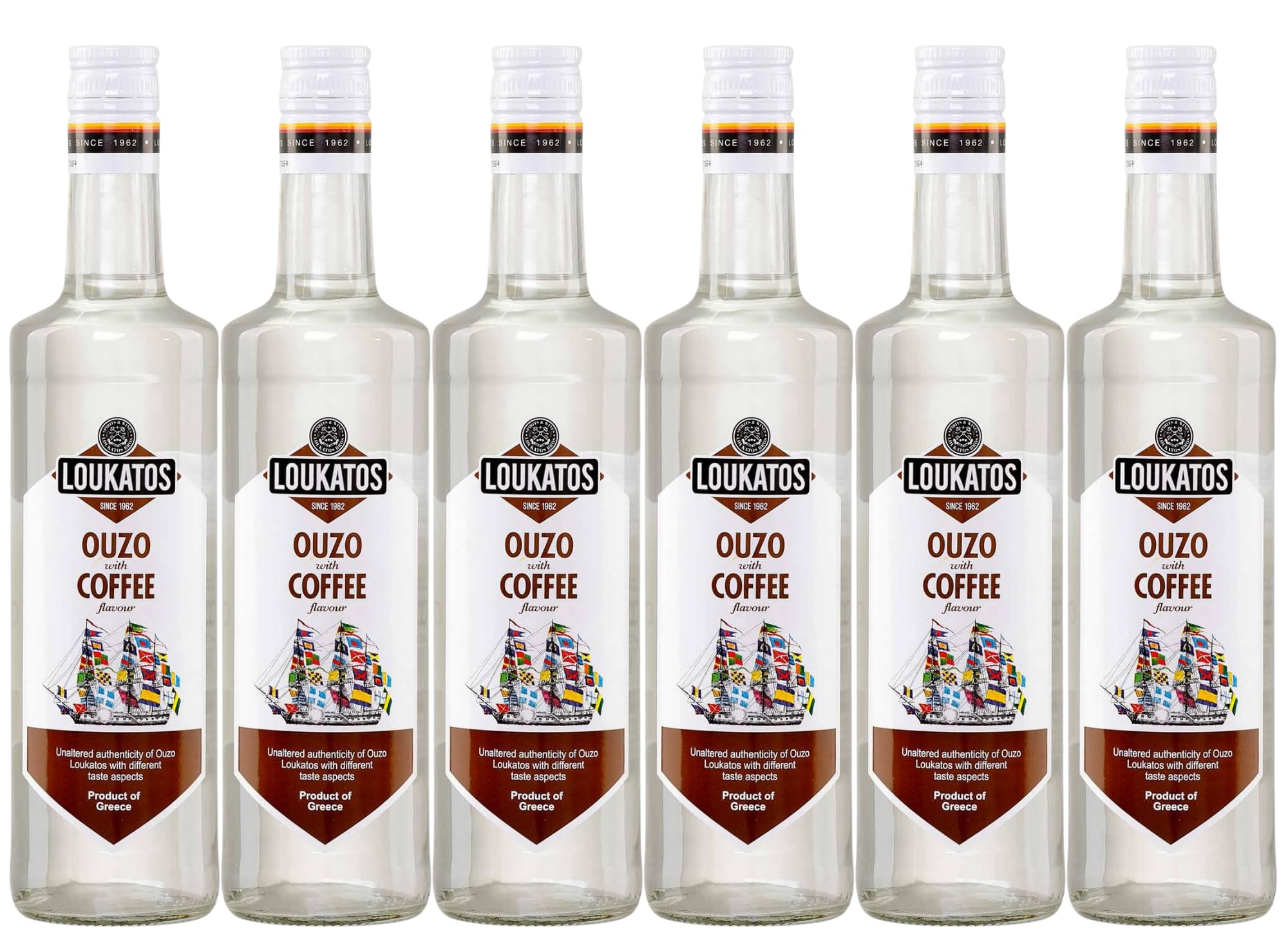 Loukatos Ouzo mit Kaffeegeschmack 6x 0,7l | 38% Vol. | Ouzo Coffee | + 20ml Jassas Olivenöl