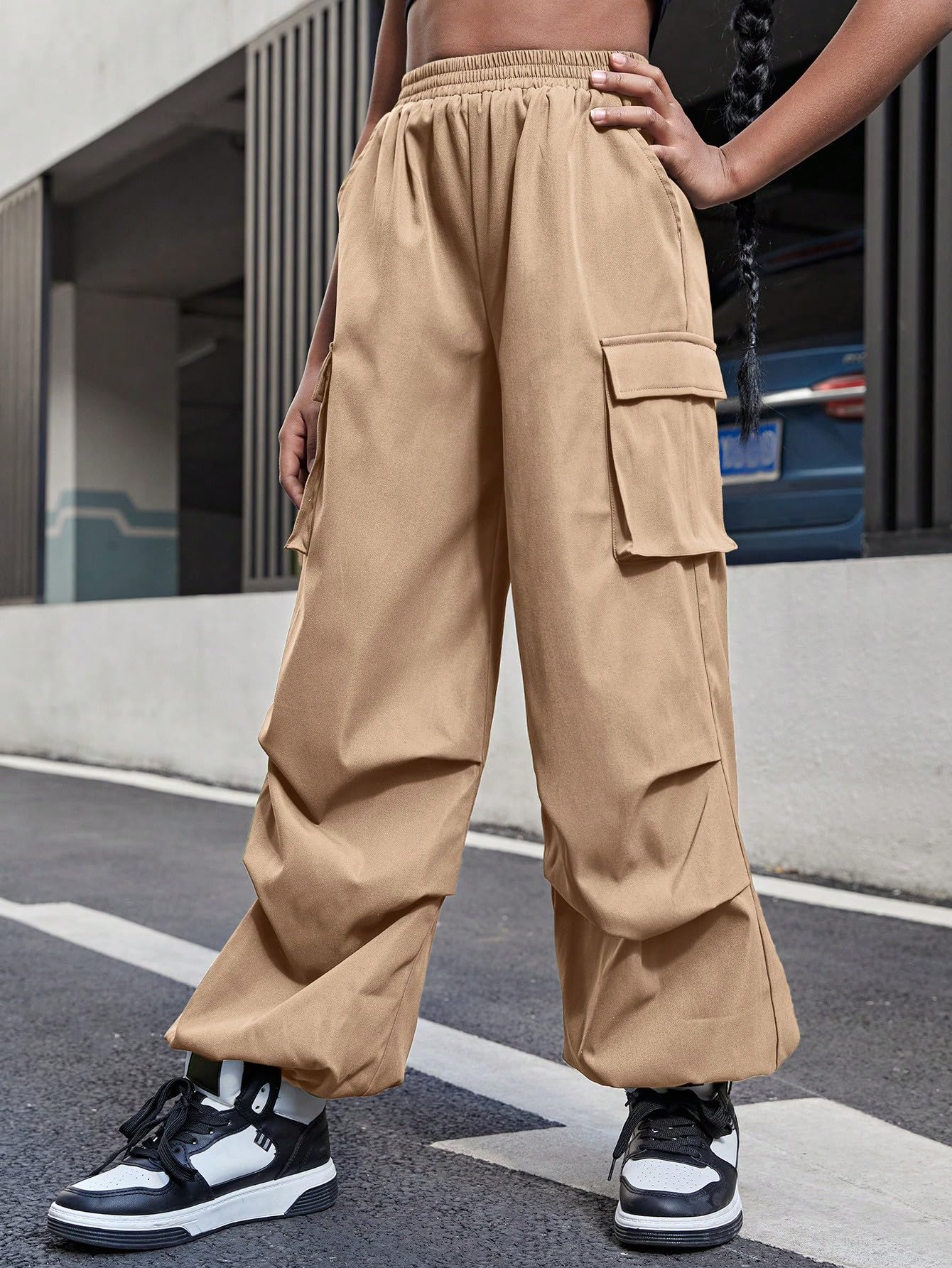 OYOANGLE Girl's Y2K Cargo Pants Elastic Waist Jogger Pants Trousers with Pocket